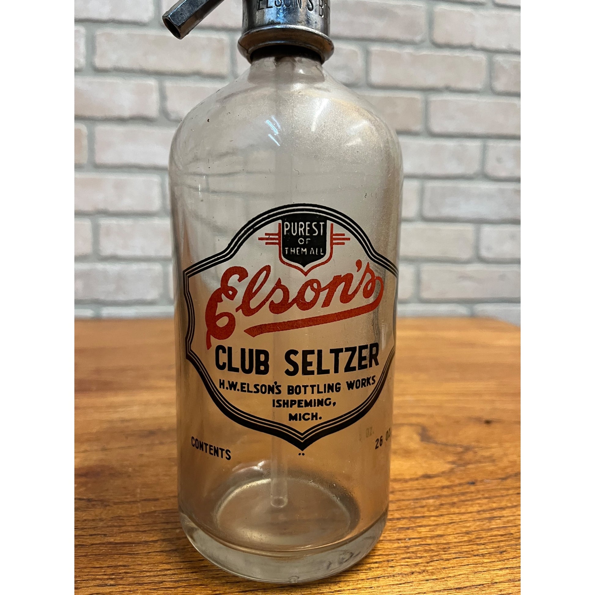 Vintage Elson's Club Soda Seltzer Bottle Ishpeming Michigan MI Mich
