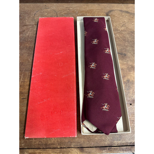 Vintage 1970s Reis of New Haven Eton Luxury Tie Maroon Horse & Rider Polo