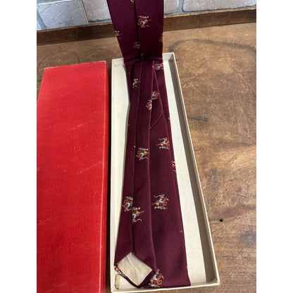 Vintage 1970s Reis of New Haven Eton Luxury Tie Maroon Horse & Rider Polo