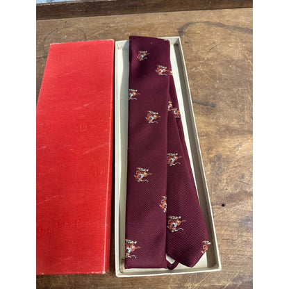 Vintage 1970s Reis of New Haven Eton Luxury Tie Maroon Horse & Rider Polo