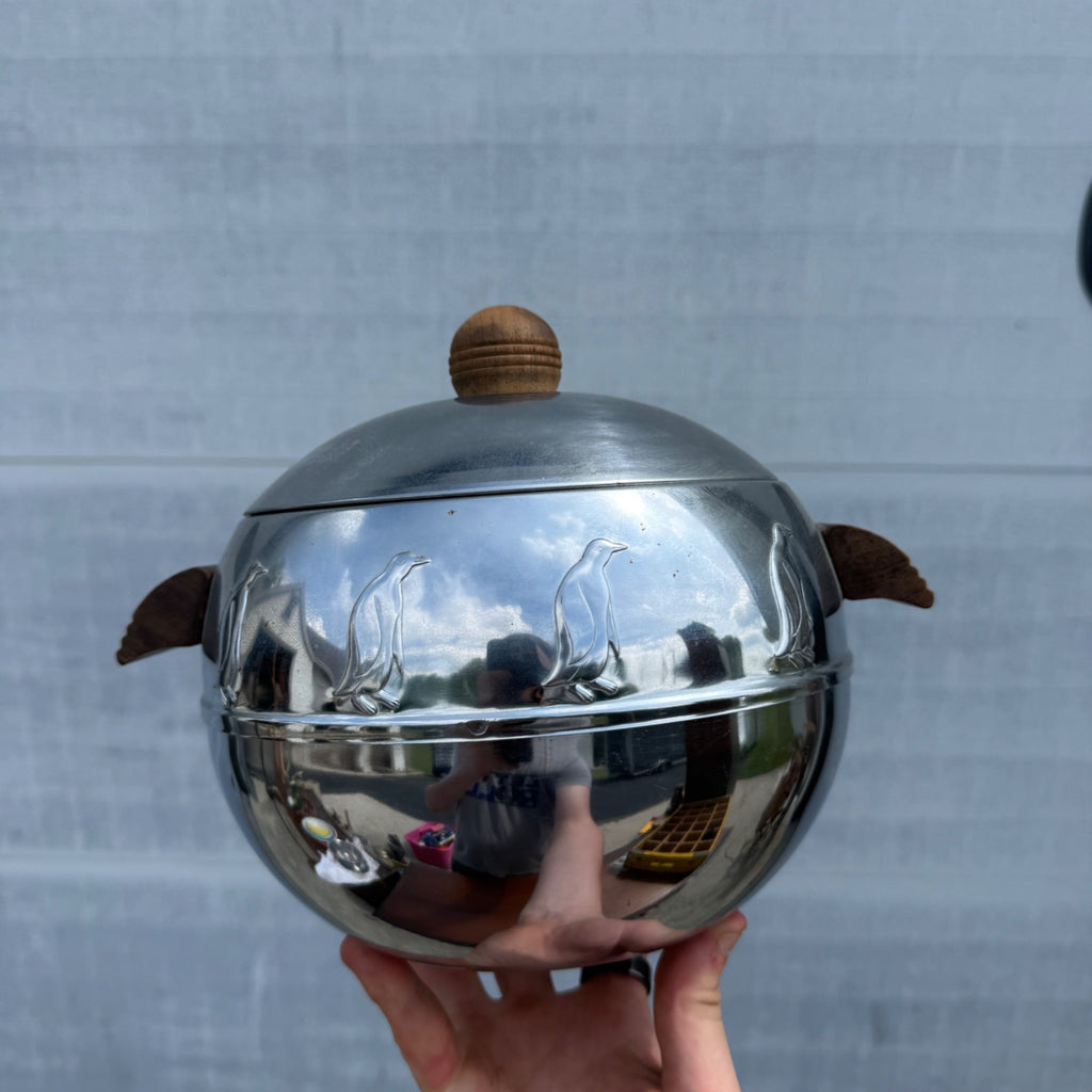 Vintage West Bend Penguin Hot Cold Server Ice Bucket Barware MCM Chrome