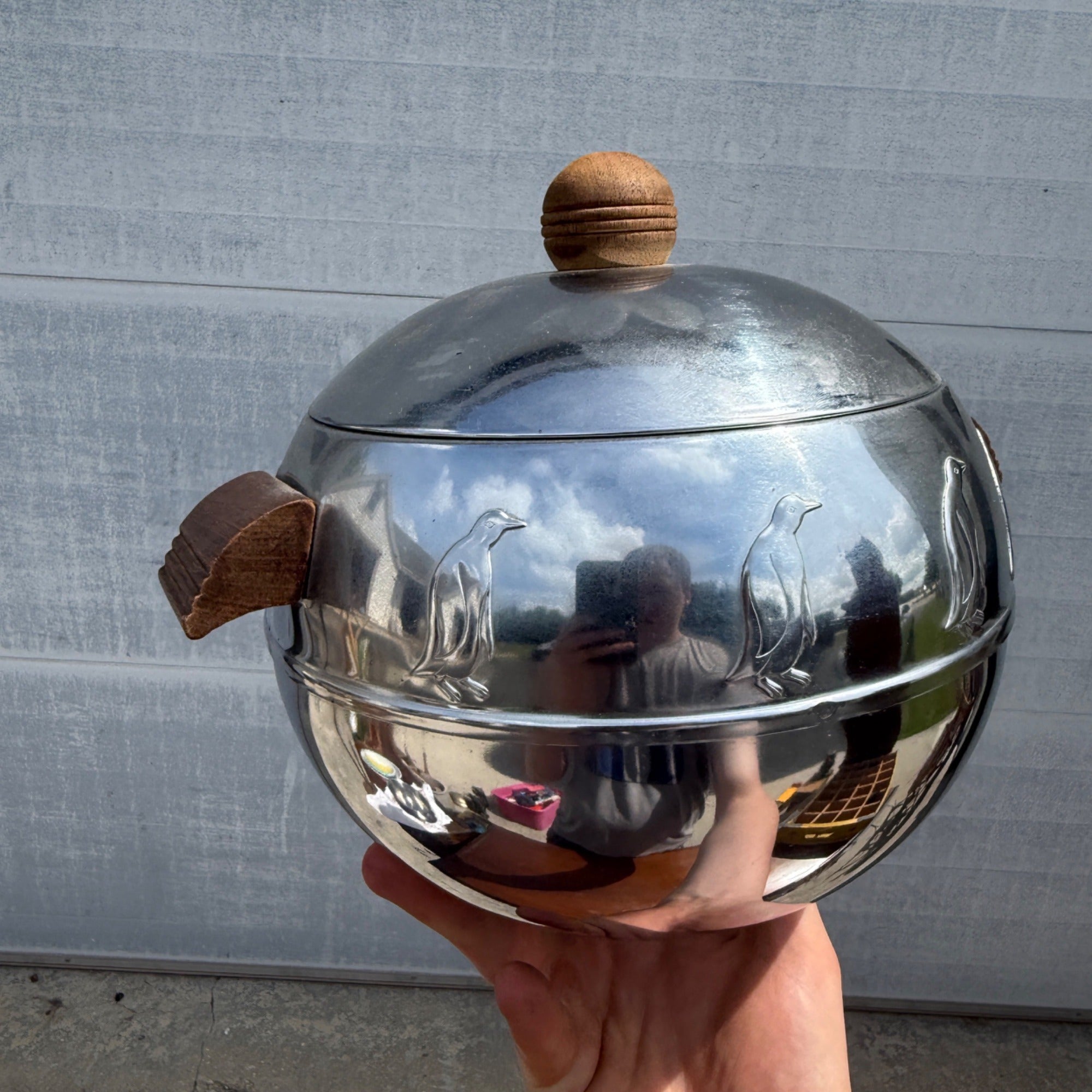 Vintage West Bend Penguin Hot Cold Server Ice Bucket Barware MCM Chrome