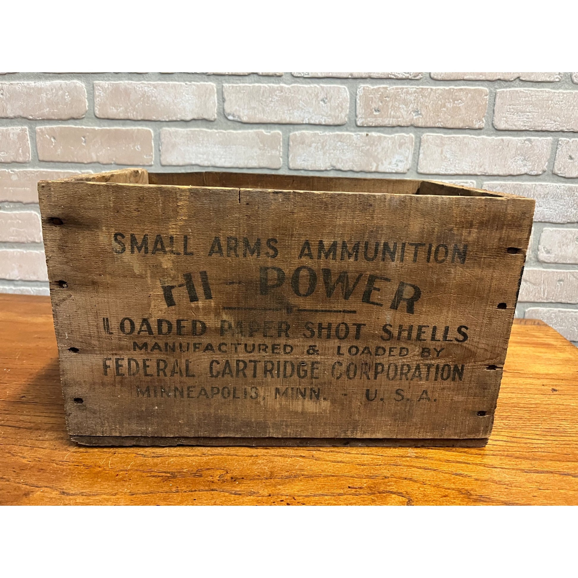 Antique Vintage Hi-Power Small Arms Federal Cartridge Co. Wooden Box Paper Shot