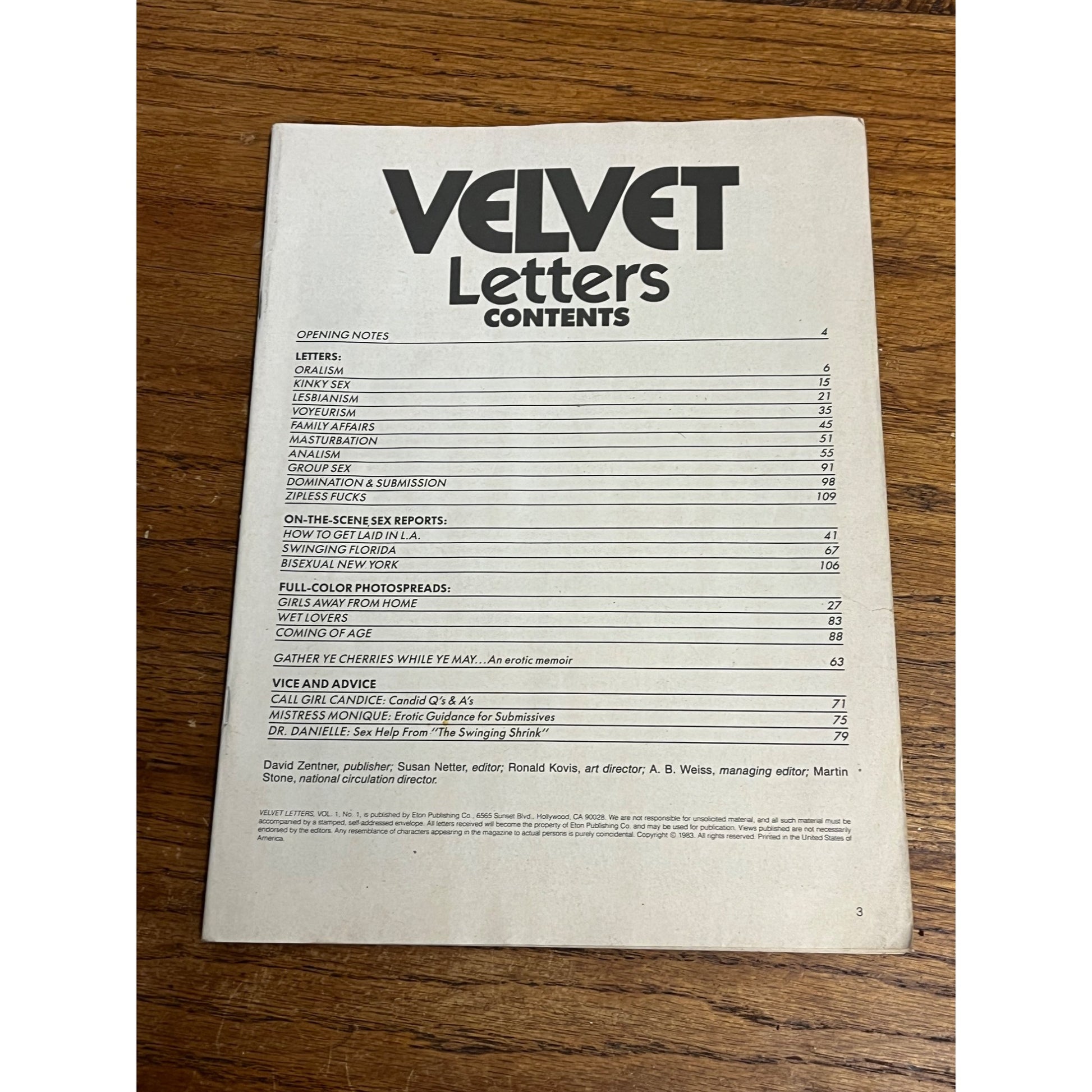 The Original! Letters Magazine Oct. 1987 Vol. 9 #10 + Velvet Letters 1983