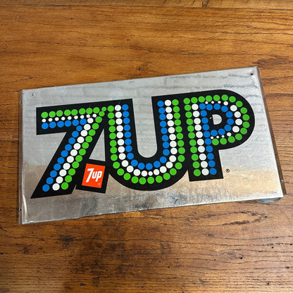 Vintage c1976 Seven-Up 7UP Soda Advertising Store Shelf Rack Sign Chrome Alloy