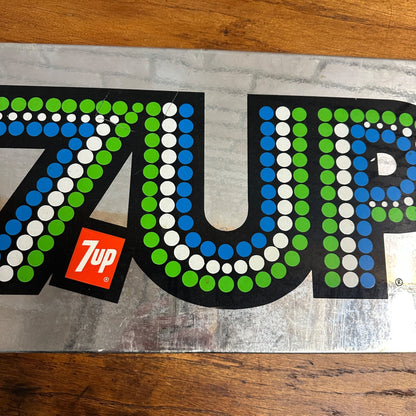 Vintage c1976 Seven-Up 7UP Soda Advertising Store Shelf Rack Sign Chrome Alloy