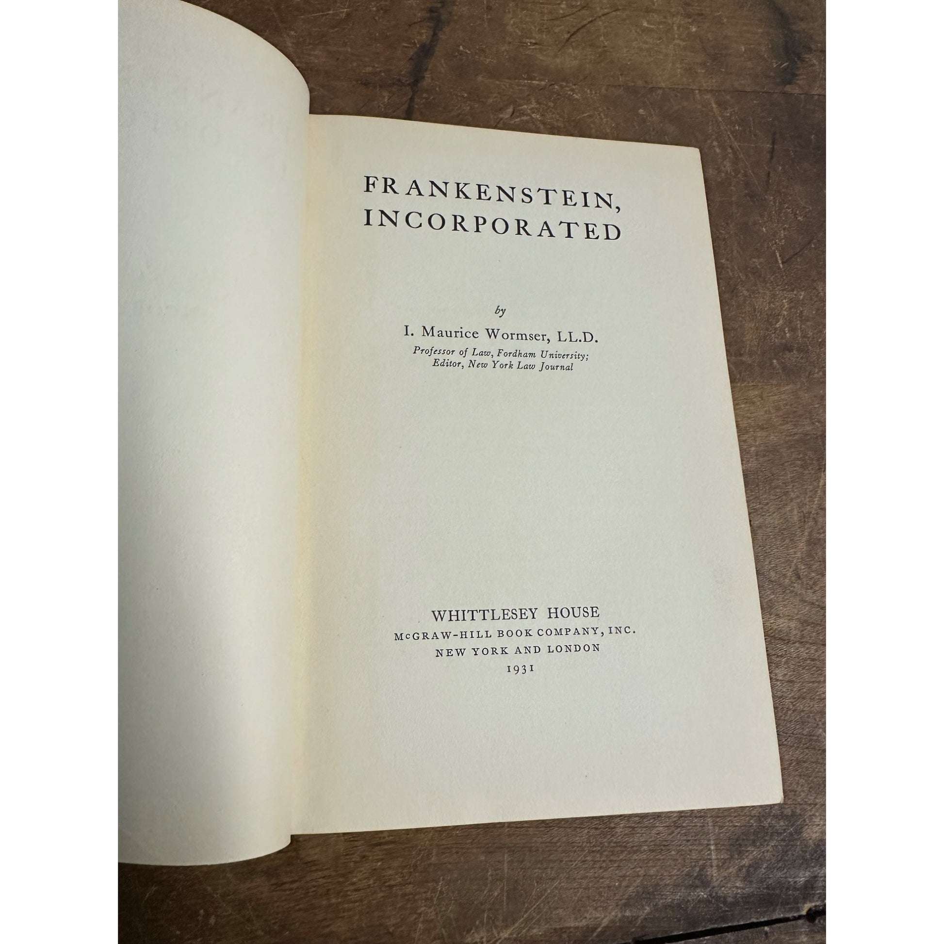 RARE Vintage Frankenstein Incorporated (1931) Hardcover Wormser Halloween