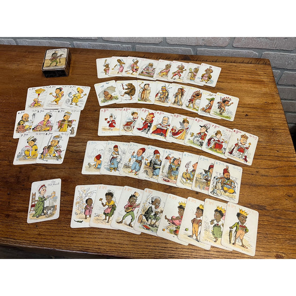Antique 1890s Antique Spin & Old Maid Playing Card Game Deck Victorian De La Rue