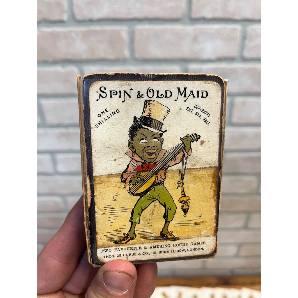 Antique 1890s Antique Spin & Old Maid Playing Card Game Deck Victorian De La Rue