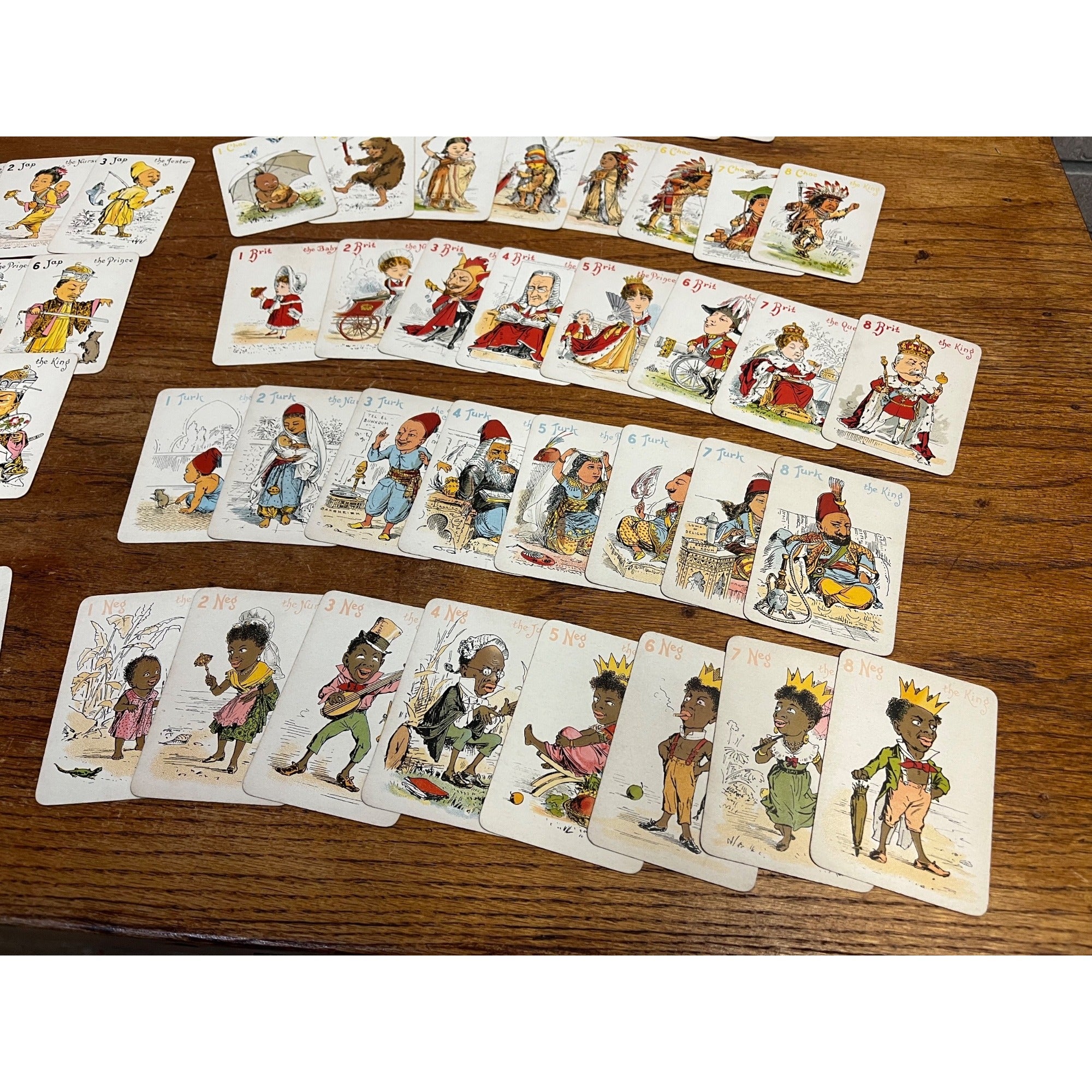 Antique 1890s Antique Spin & Old Maid Playing Card Game Deck Victorian De La Rue