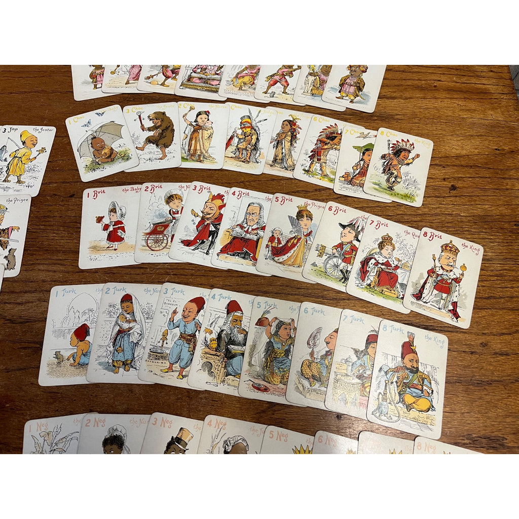 Antique 1890s Antique Spin & Old Maid Playing Card Game Deck Victorian De La Rue