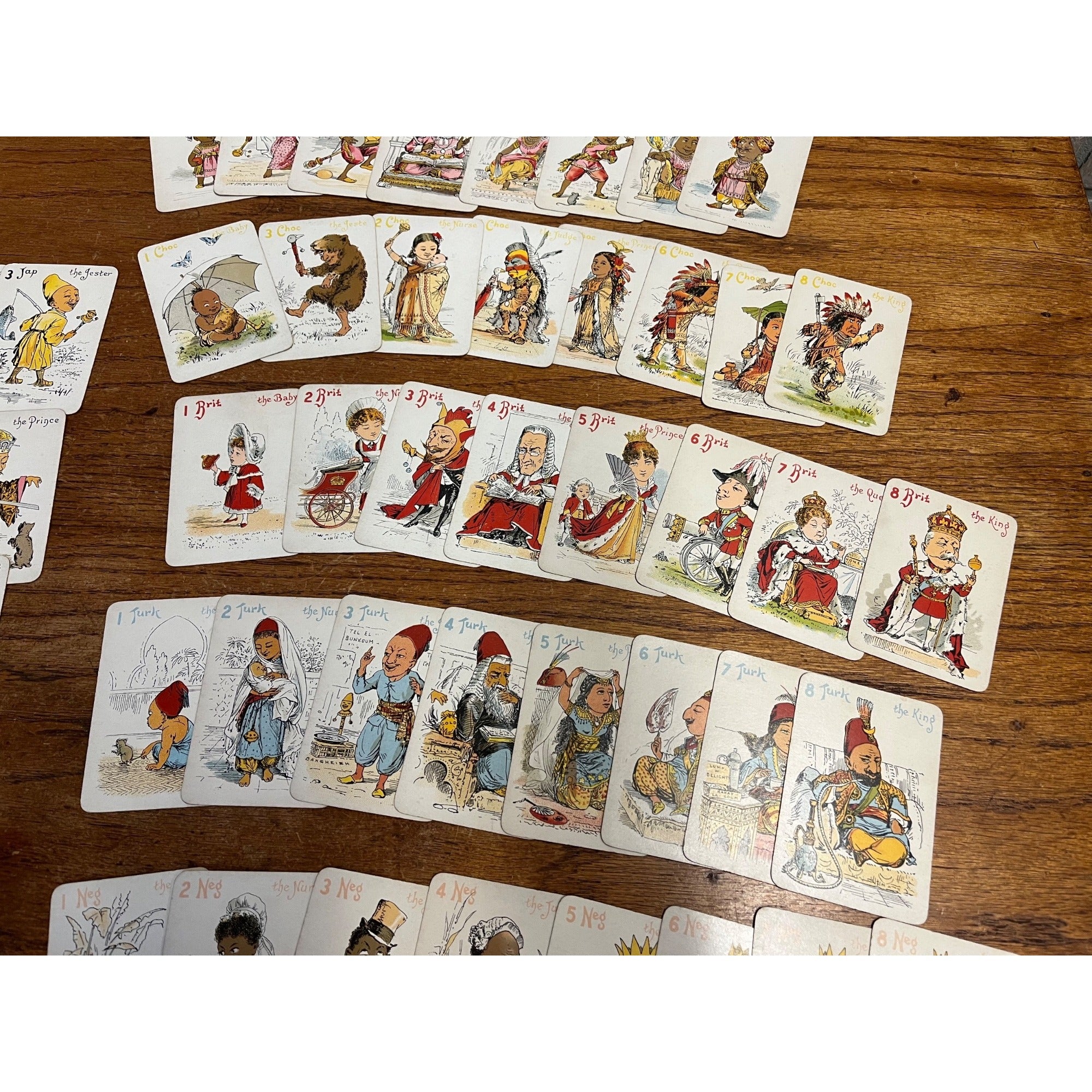 Antique 1890s Antique Spin & Old Maid Playing Card Game Deck Victorian De La Rue