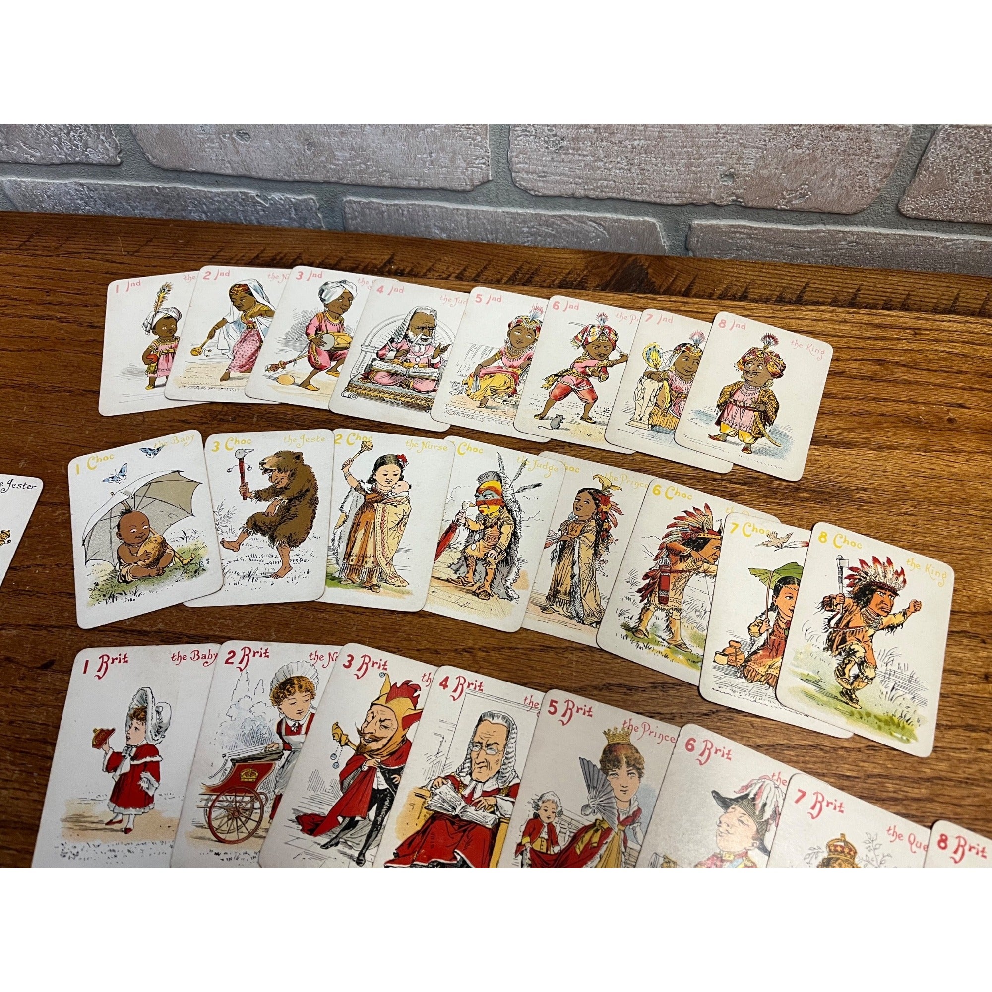 Antique 1890s Antique Spin & Old Maid Playing Card Game Deck Victorian De La Rue