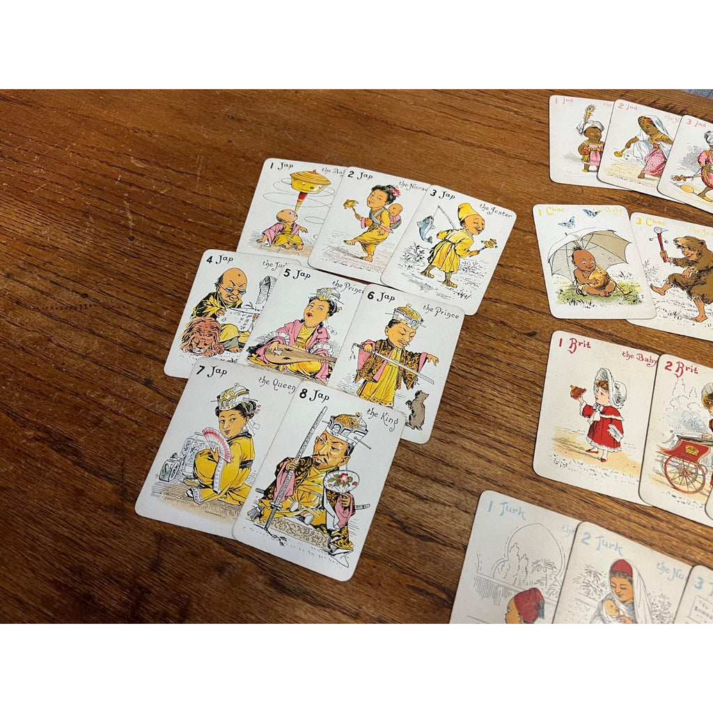 Antique 1890s Antique Spin & Old Maid Playing Card Game Deck Victorian De La Rue