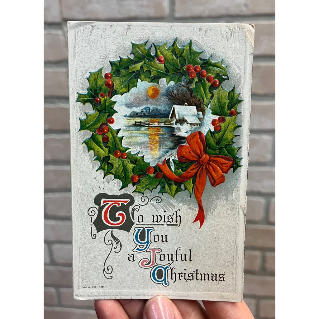 Vintage 1914 Christmas Postcard w/ Christmas Seal Tied US American Red Cross
