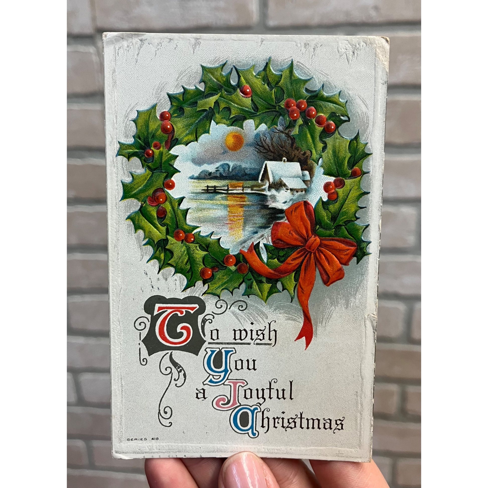 Vintage 1914 Christmas Postcard w/ Christmas Seal Tied US American Red Cross