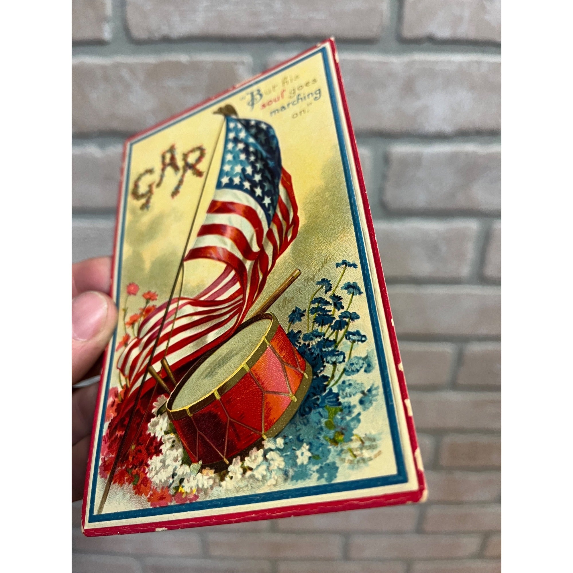 Ellen Clapsaddle Patriotic Postcard GAR Flag Drum Artist Signed 1911 Postcard