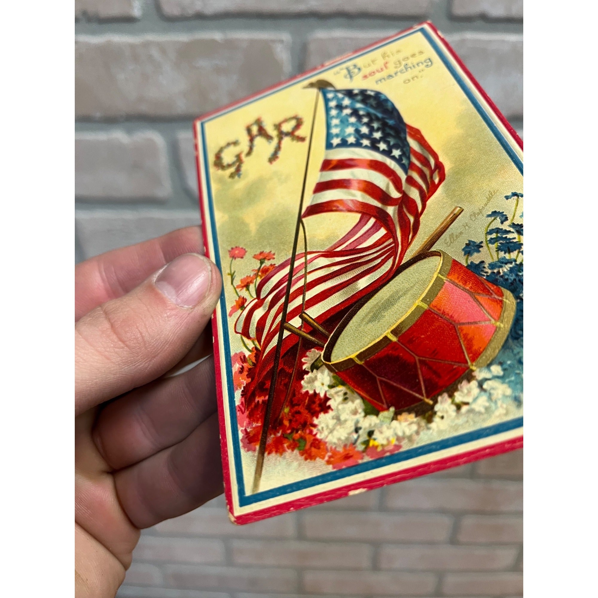 Ellen Clapsaddle Patriotic Postcard GAR Flag Drum Artist Signed 1911 Postcard