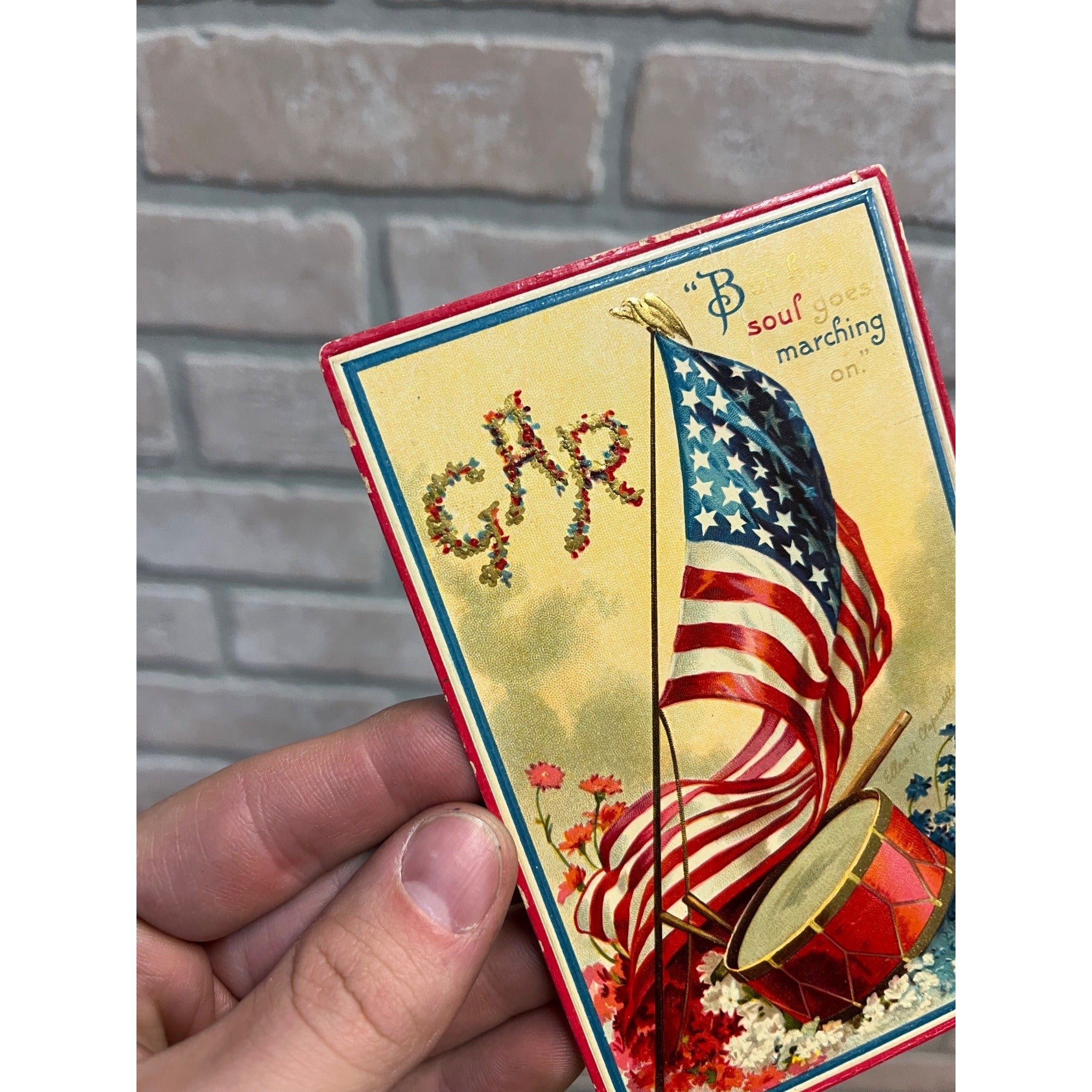 Ellen Clapsaddle Patriotic Postcard GAR Flag Drum Artist Signed 1911 Postcard