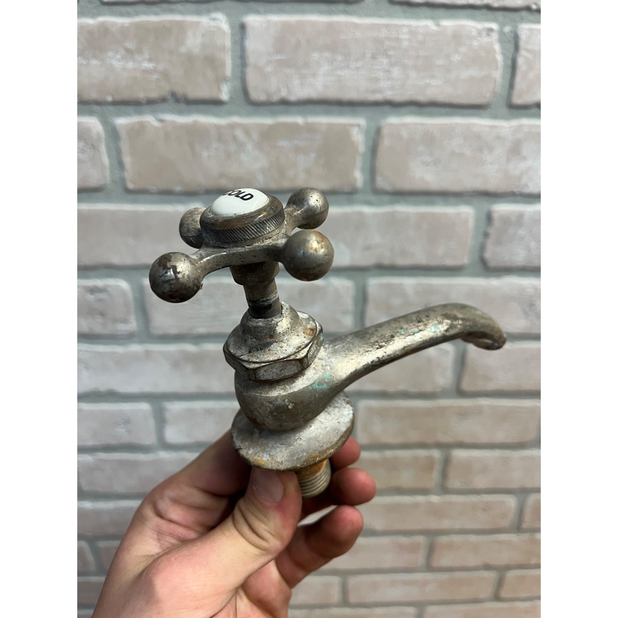 Vintage Cold Bathroom Sink Tub Faucet Spout Plated Brass Porcelain