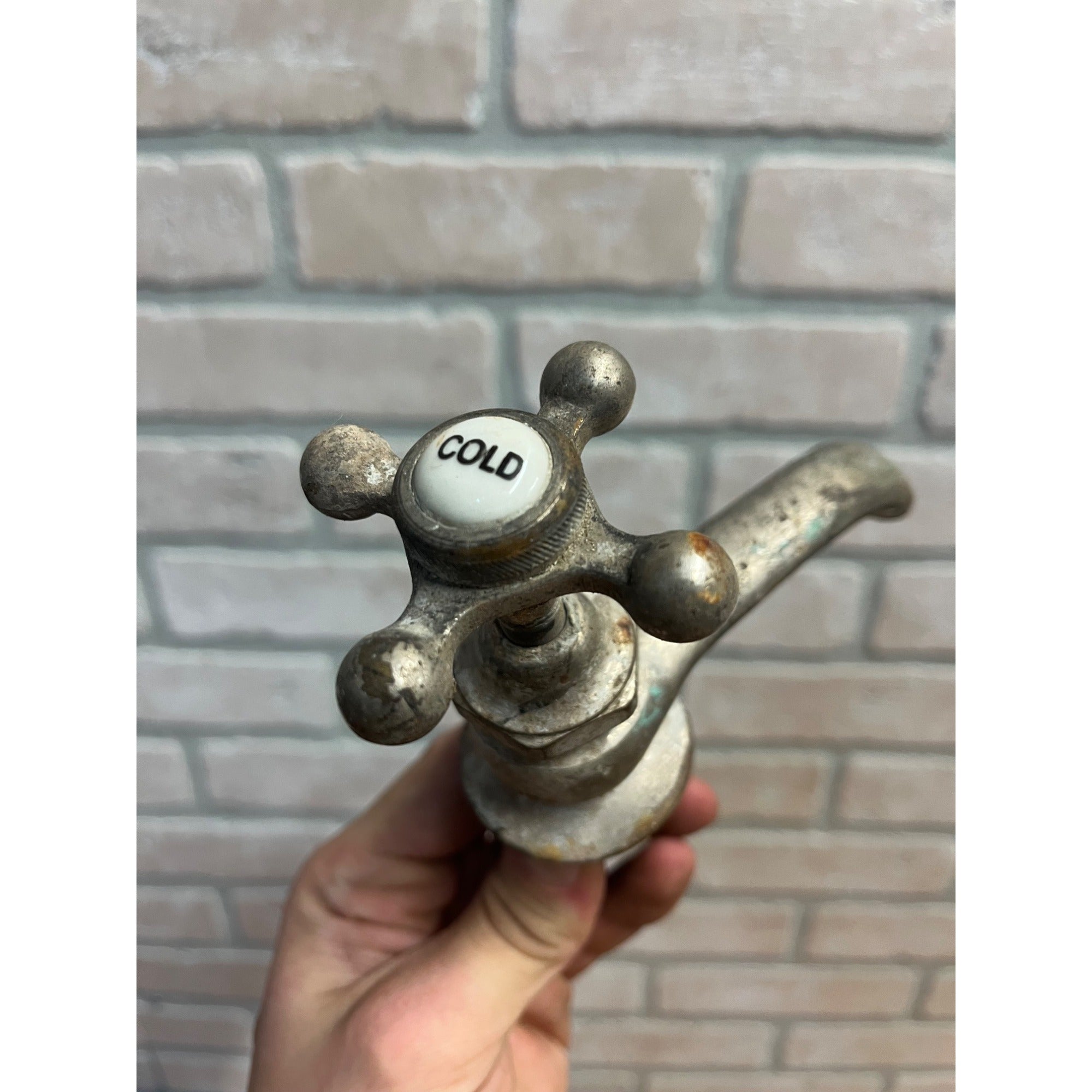 Vintage Cold Bathroom Sink Tub Faucet Spout Plated Brass Porcelain