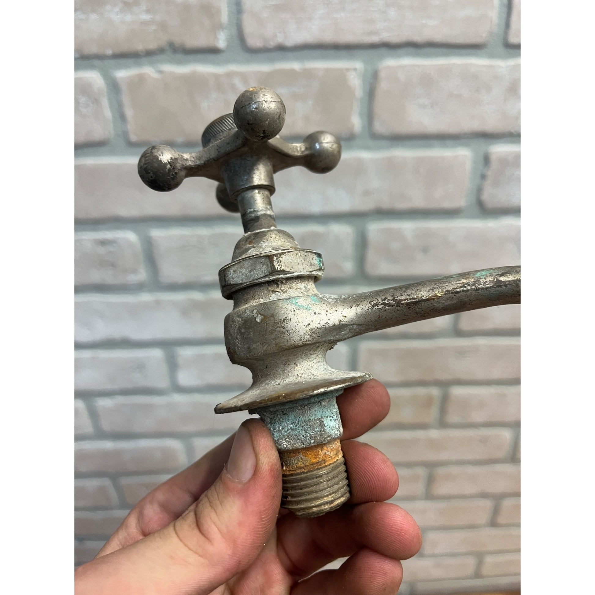 Vintage Cold Bathroom Sink Tub Faucet Spout Plated Brass Porcelain