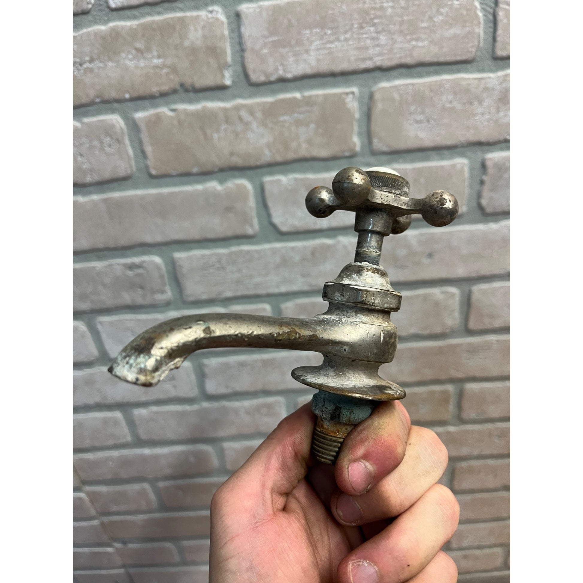 Vintage Cold Bathroom Sink Tub Faucet Spout Plated Brass Porcelain