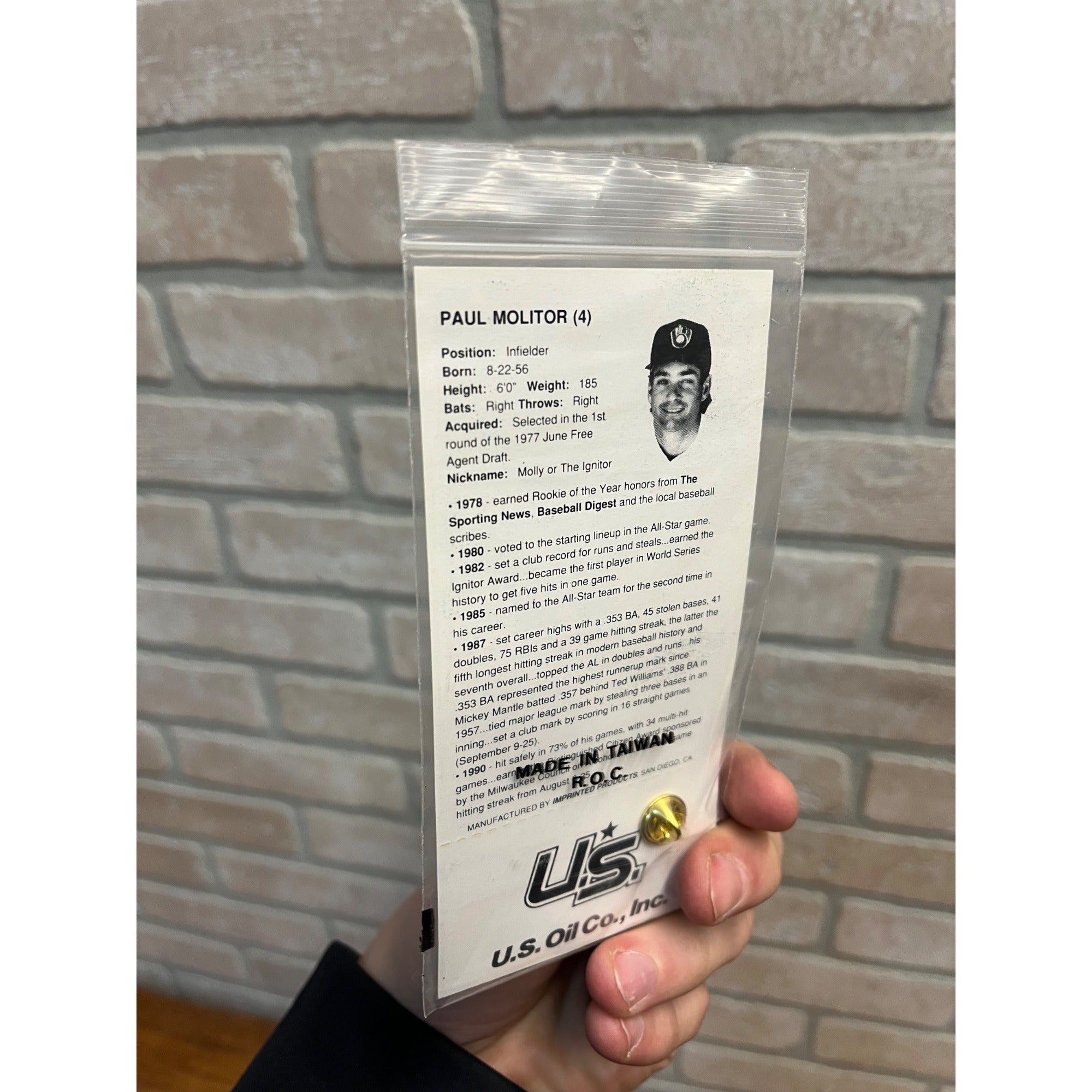 Milwaukee Brewers Hat Lapel Pin MLB Paul Molitor 39 Game Hitting Streak 1987