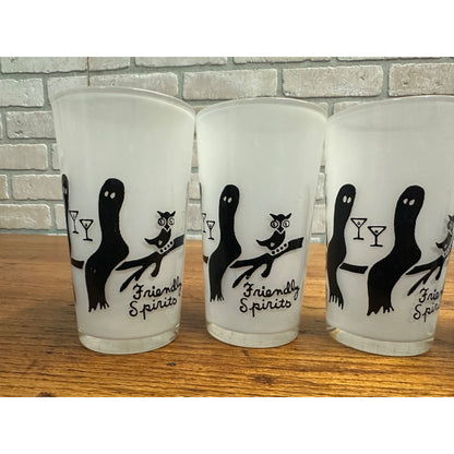1950s HALLOWEEN FRIENDLY SPIRITS SET OF 4 GLASSES BAR SET BY FEDERAL GLASS