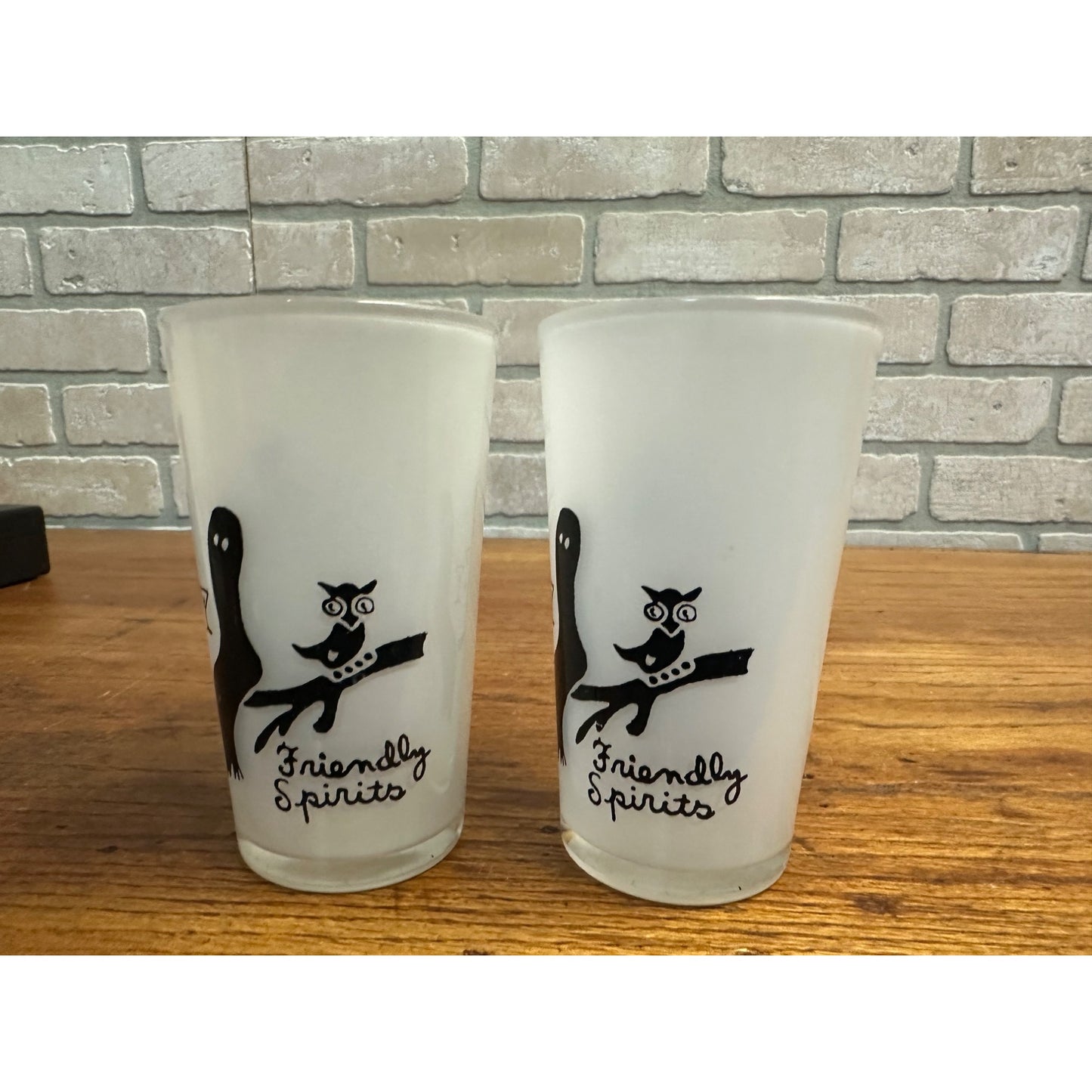 1950s HALLOWEEN FRIENDLY SPIRITS SET OF 4 GLASSES BAR SET BY FEDERAL GLASS