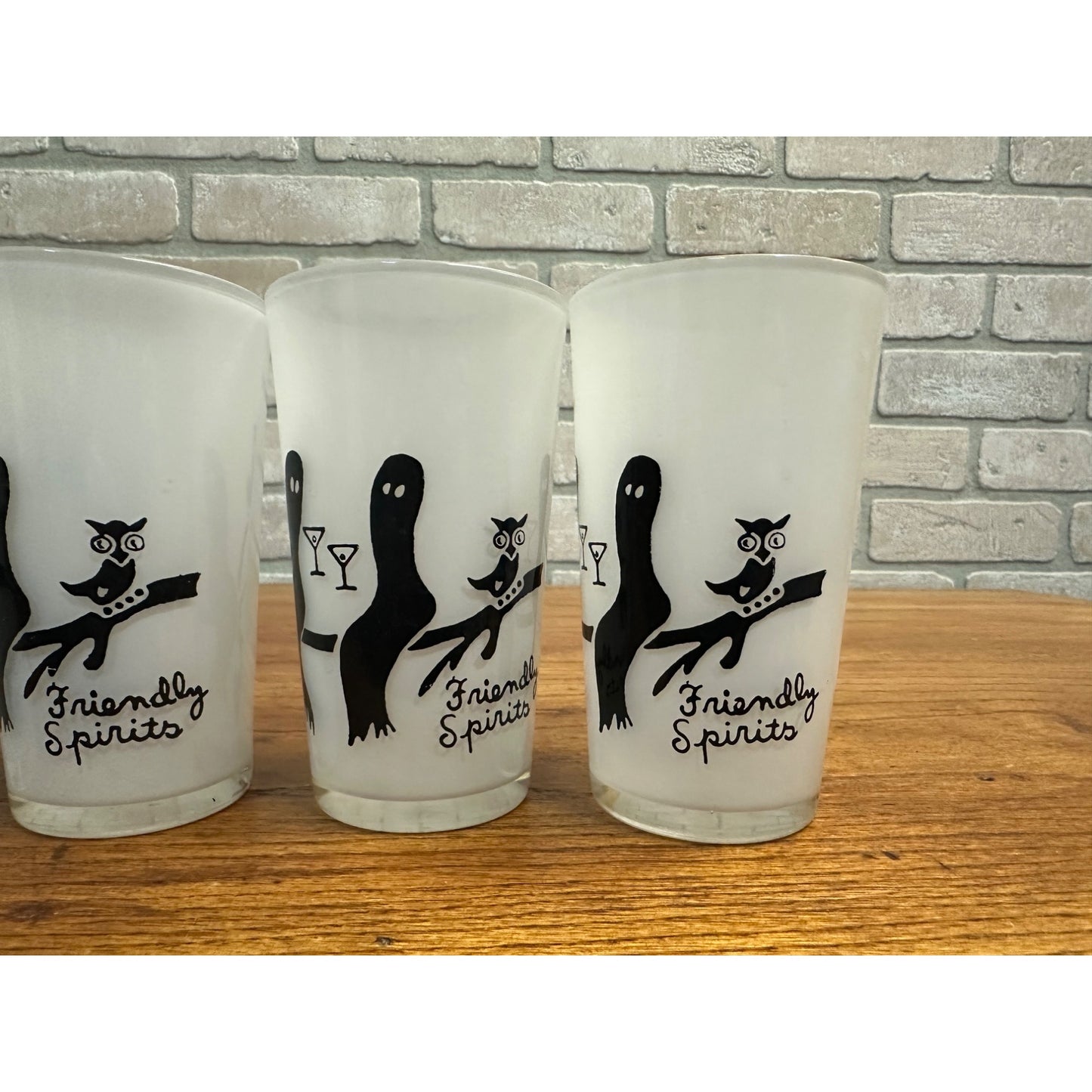 1950s HALLOWEEN FRIENDLY SPIRITS SET OF 4 GLASSES BAR SET BY FEDERAL GLASS