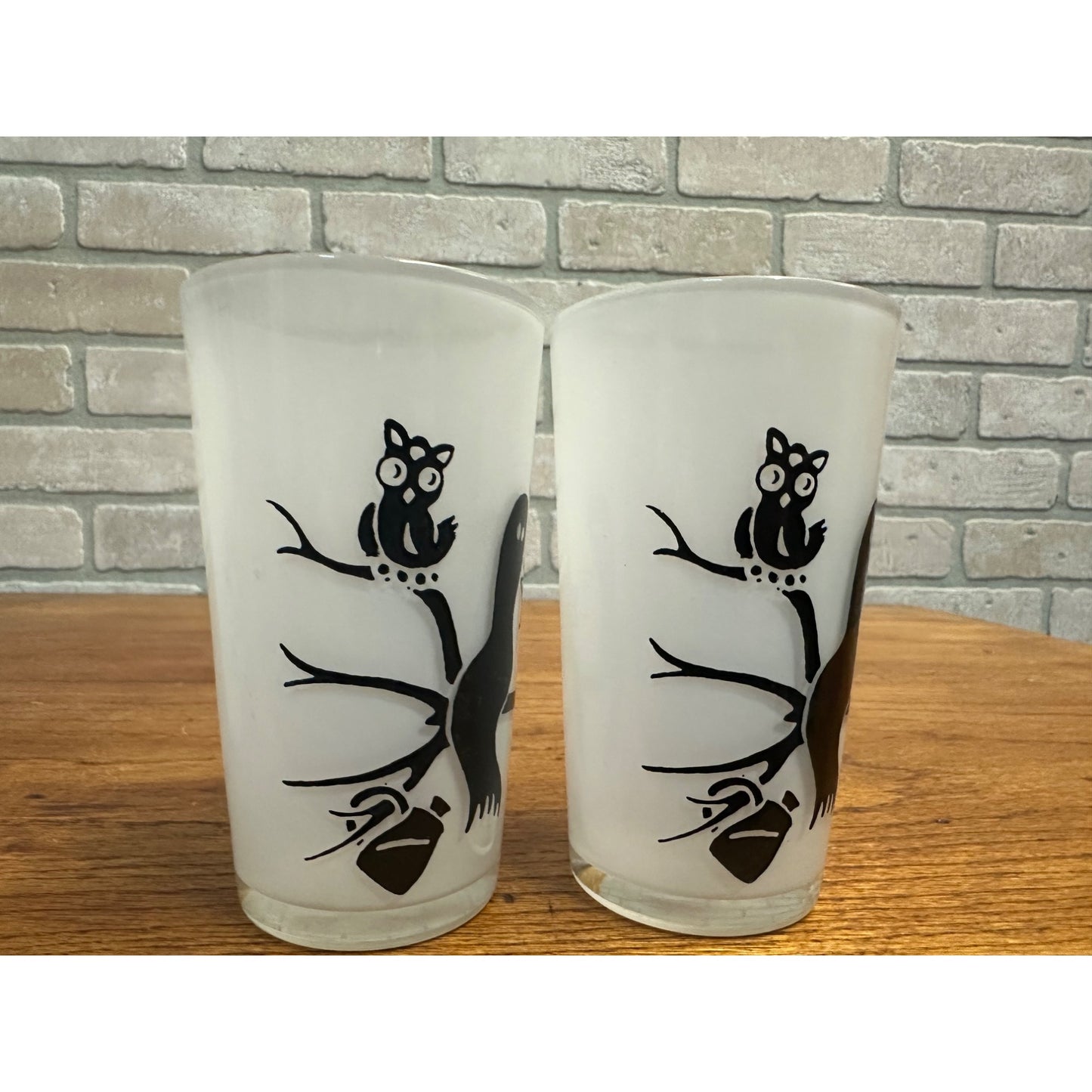 1950s HALLOWEEN FRIENDLY SPIRITS SET OF 4 GLASSES BAR SET BY FEDERAL GLASS