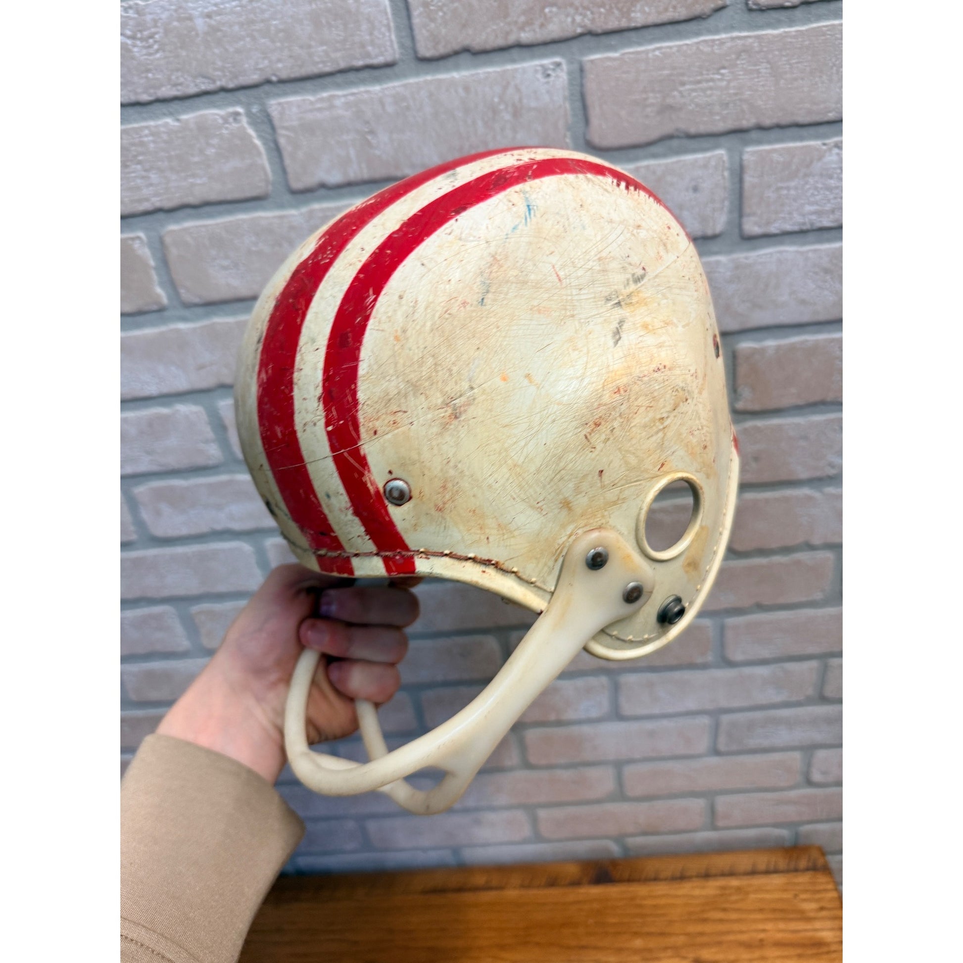 Vintage 1960s High School Football Helmets Old School Hutch Red/White