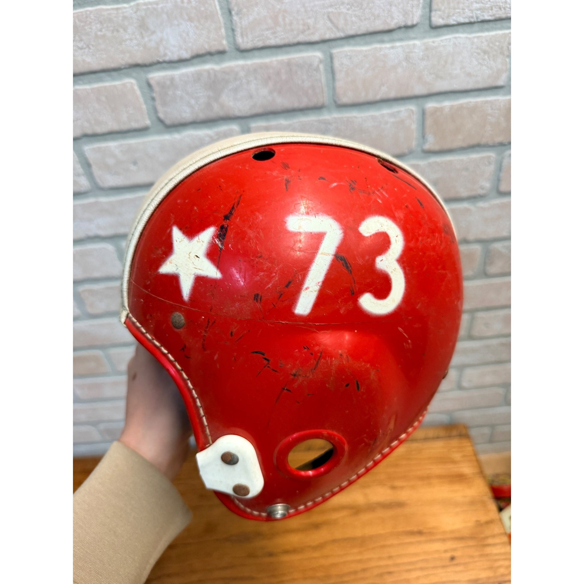 Vintage 1960s High School Football Helmets Old School Hutch Red/White