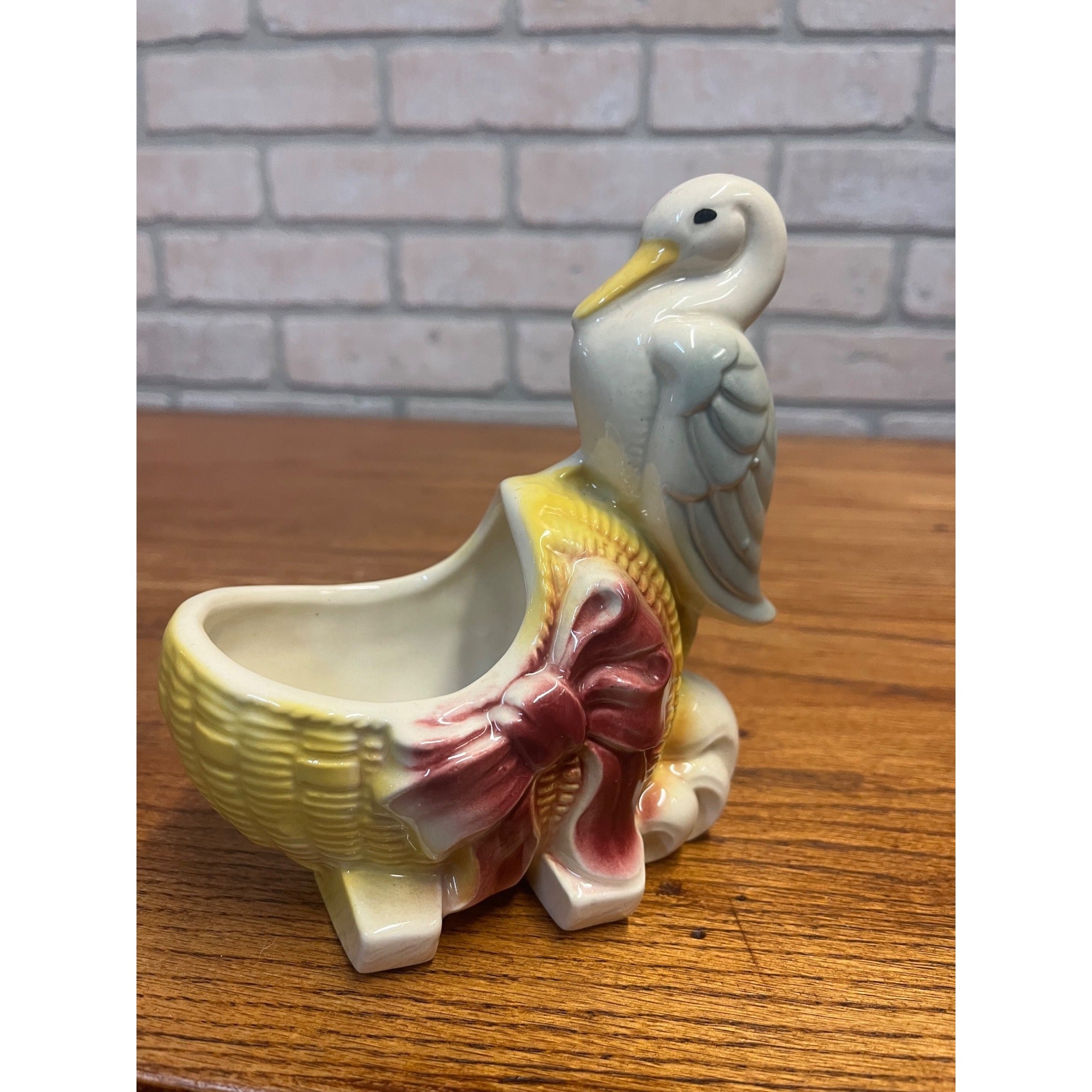 Vintage Royal Copley Stork Bird With Baby Carriage Bassinet Planter Retro Decor Flowers Vase Baby Shower