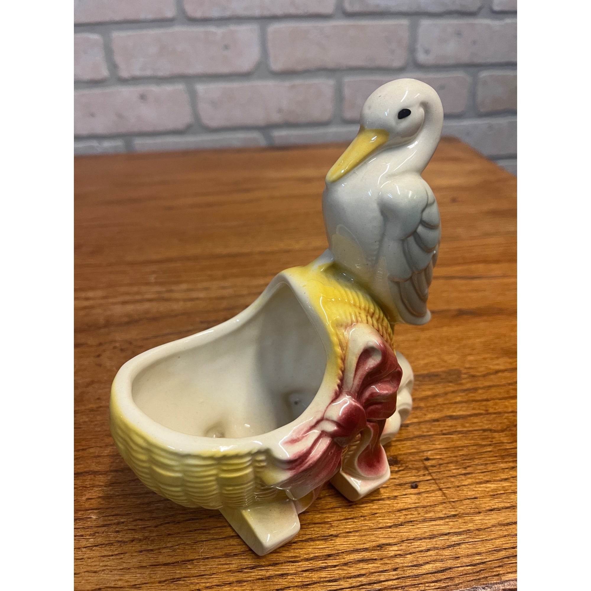 Vintage Royal Copley Stork Bird With Baby Carriage Bassinet Planter Retro Decor Flowers Vase Baby Shower