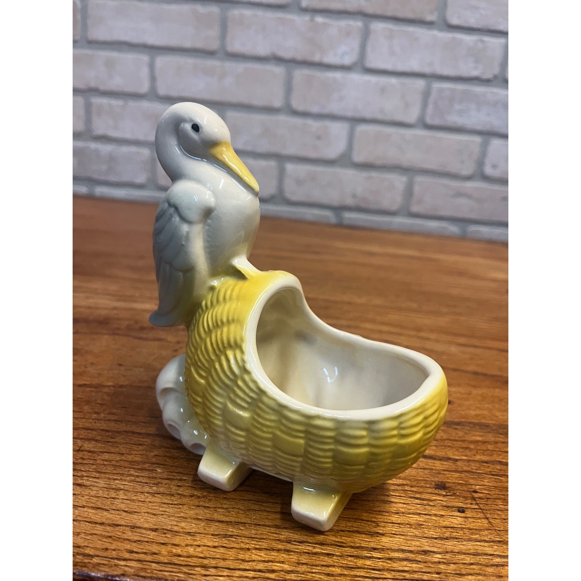 Vintage Royal Copley Stork Bird With Baby Carriage Bassinet Planter Retro Decor Flowers Vase Baby Shower