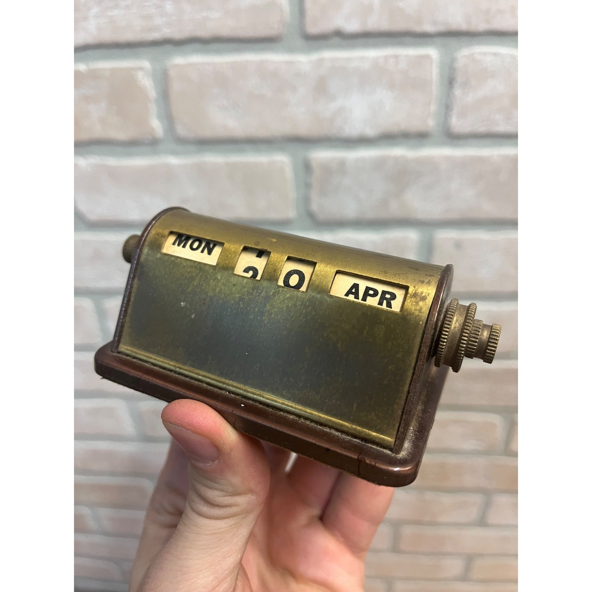 Vintage Perpetual Flip Mechanical Desktop Calendar Brass  Park Sherman Co.