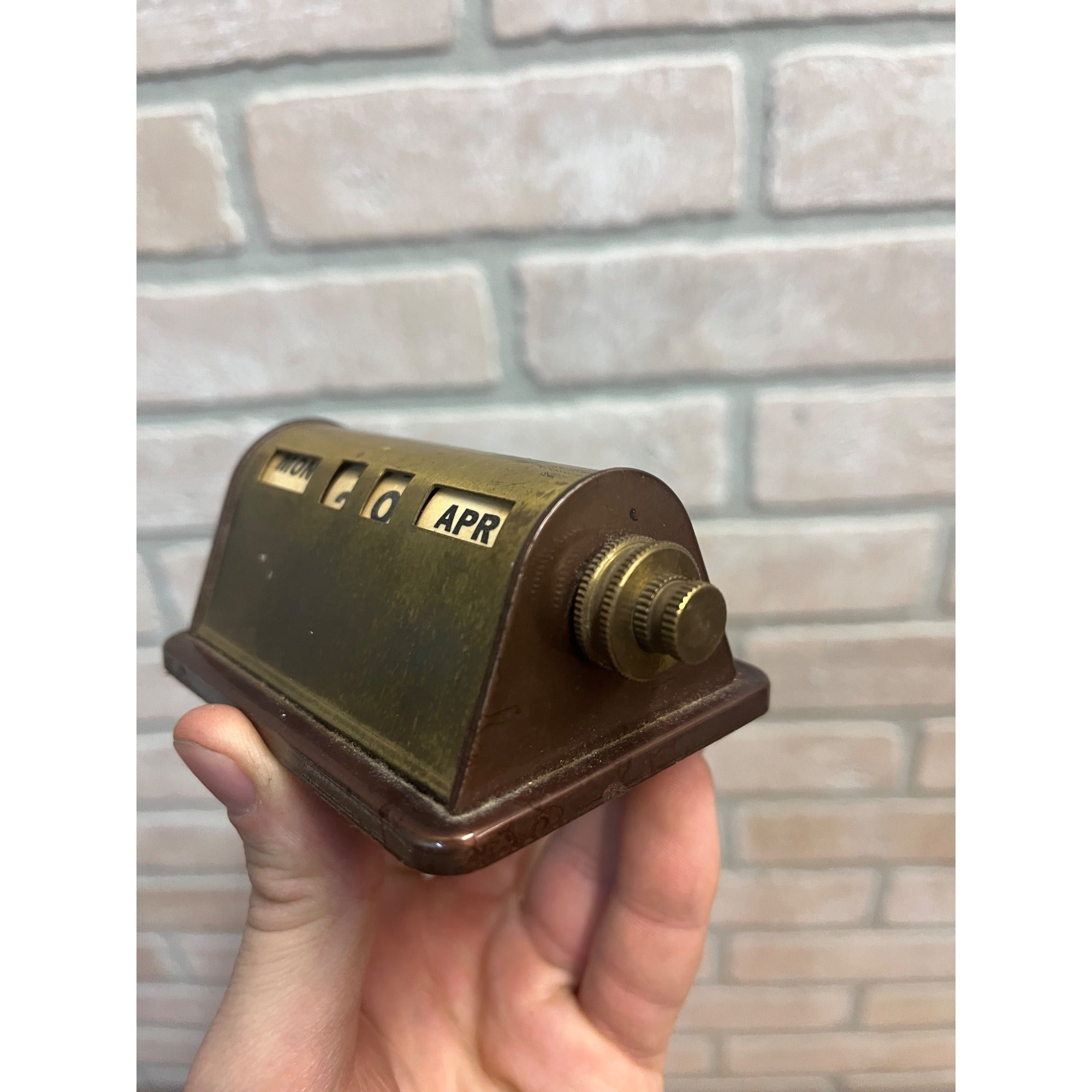 Vintage Perpetual Flip Mechanical Desktop Calendar Brass  Park Sherman Co.