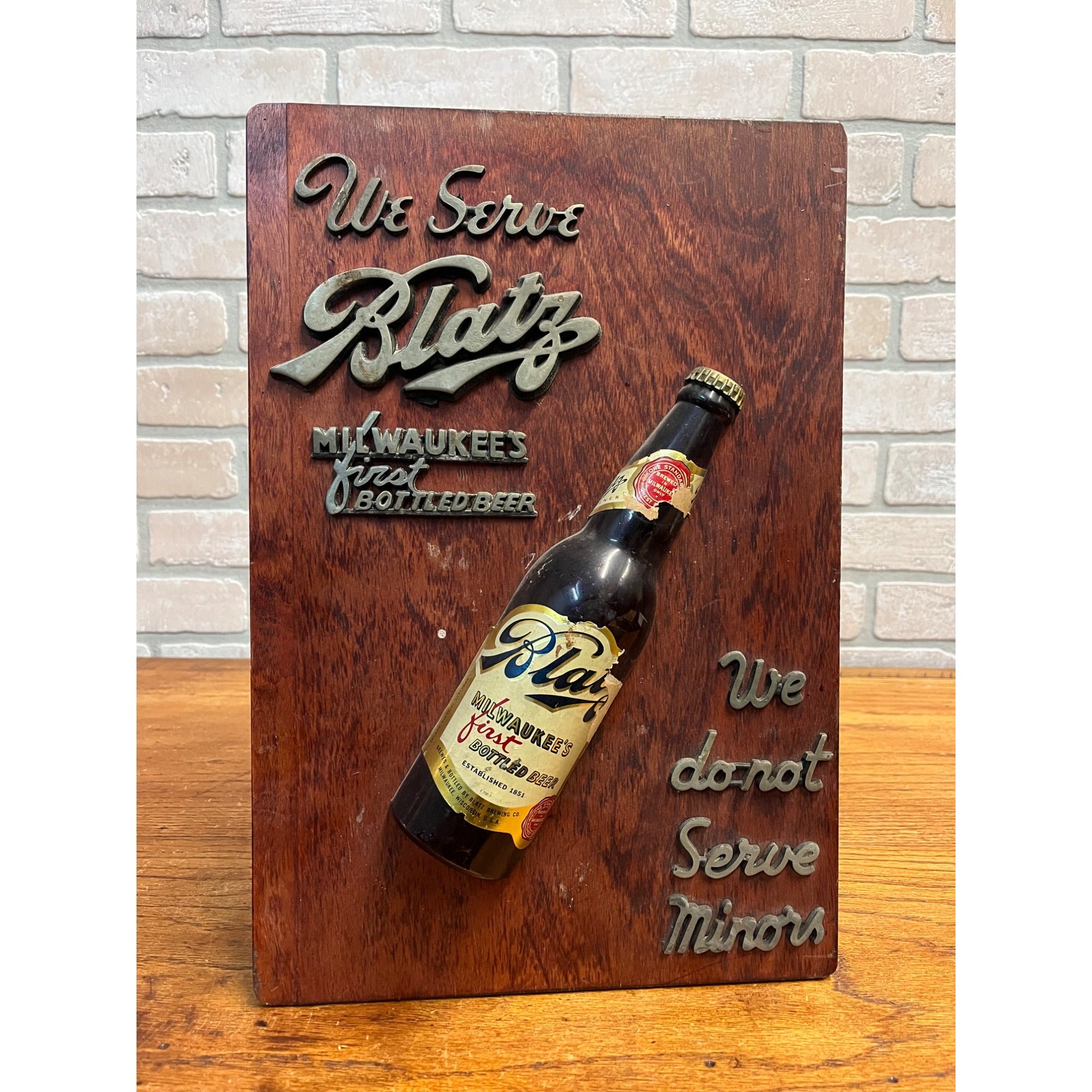 Vintage 1940s Blatz Milwaukee Beer "We Do Not Serve Minors" Bar SIgn Backbar
