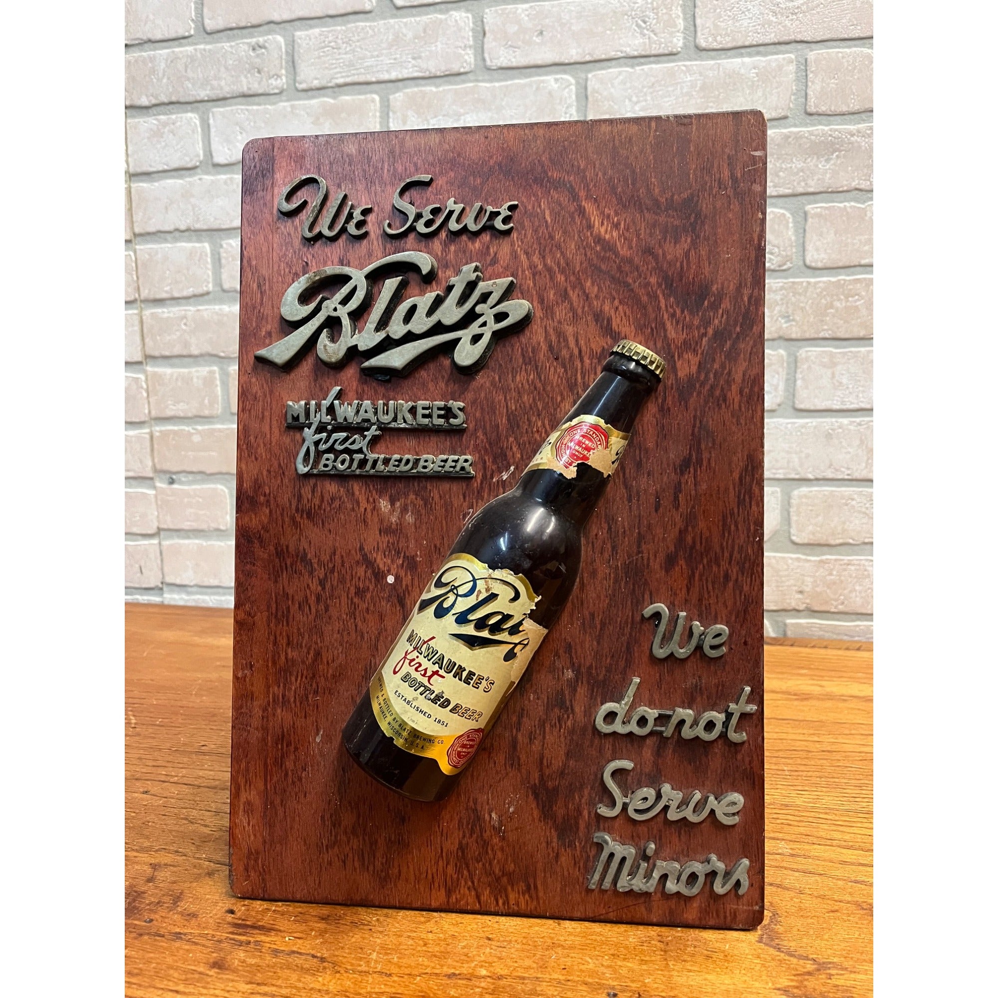 Vintage 1940s Blatz Milwaukee Beer "We Do Not Serve Minors" Bar SIgn Backbar