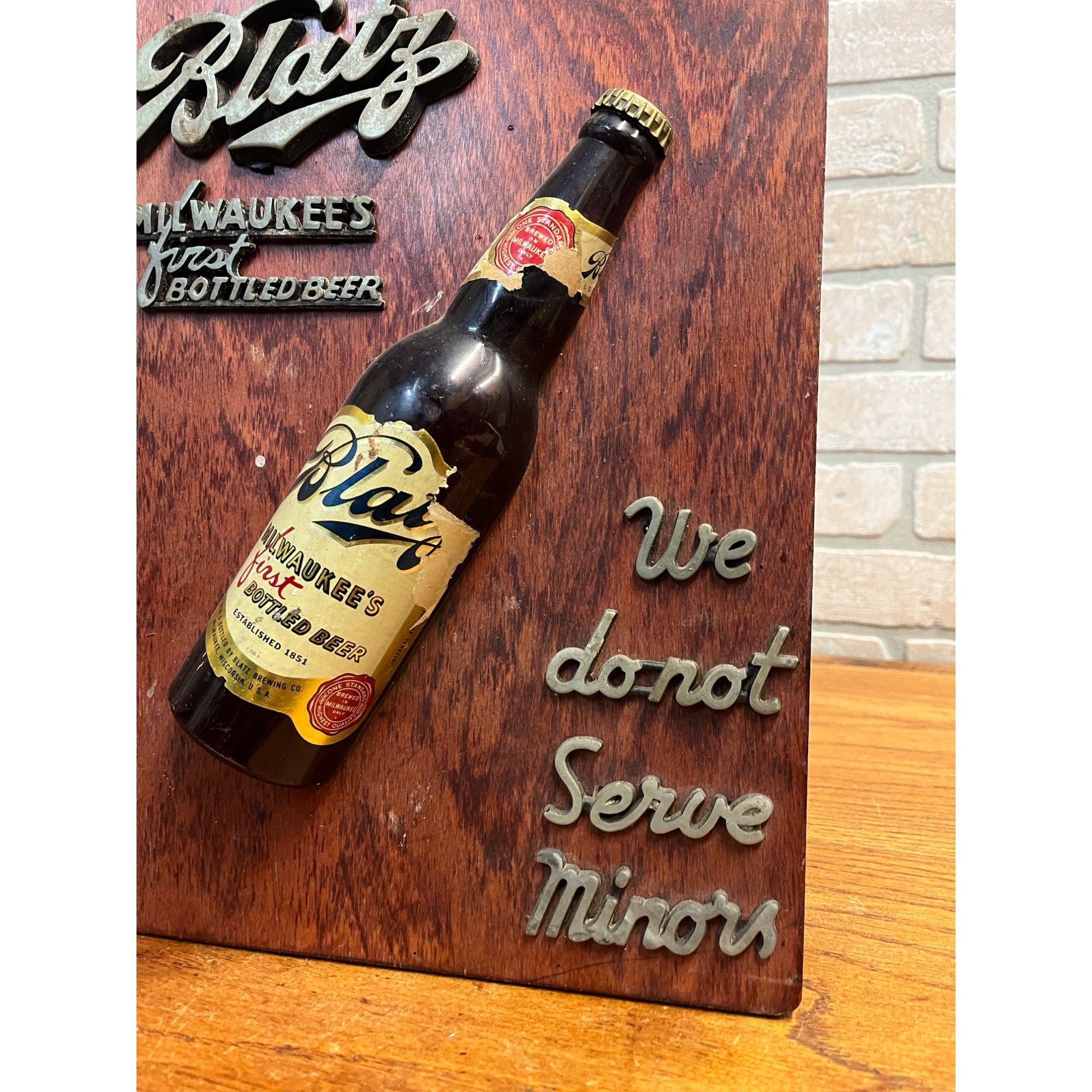 Vintage 1940s Blatz Milwaukee Beer "We Do Not Serve Minors" Bar SIgn Backbar