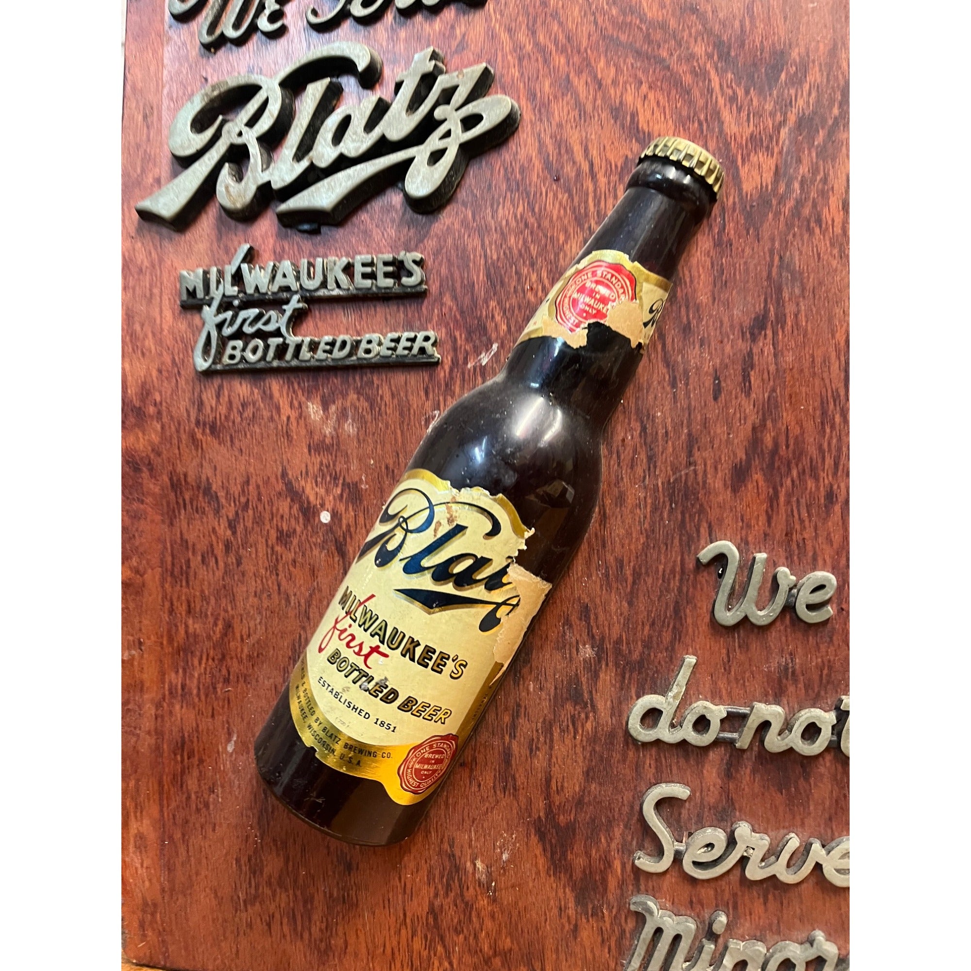 Vintage 1940s Blatz Milwaukee Beer "We Do Not Serve Minors" Bar SIgn Backbar