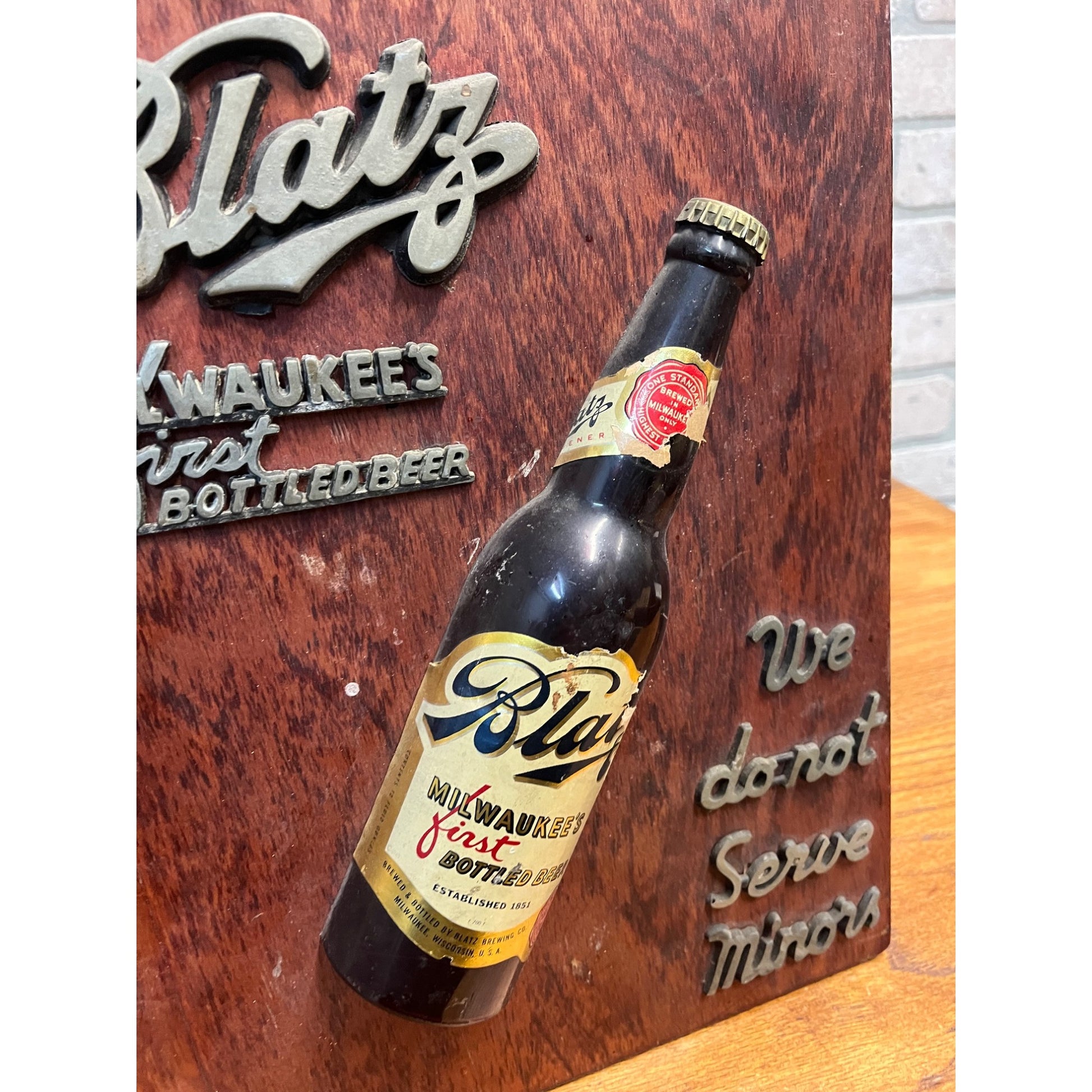 Vintage 1940s Blatz Milwaukee Beer "We Do Not Serve Minors" Bar SIgn Backbar