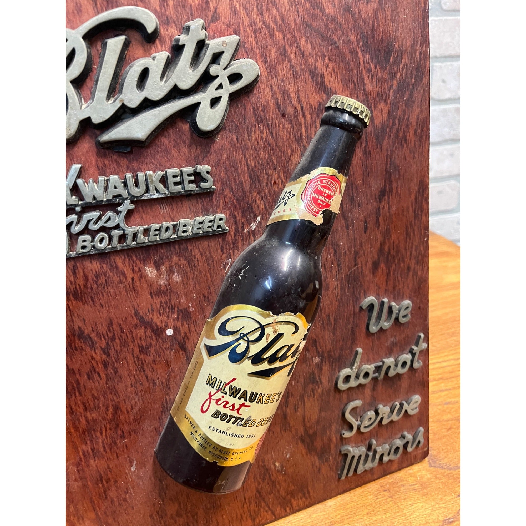 Vintage 1940s Blatz Milwaukee Beer "We Do Not Serve Minors" Bar SIgn Backbar