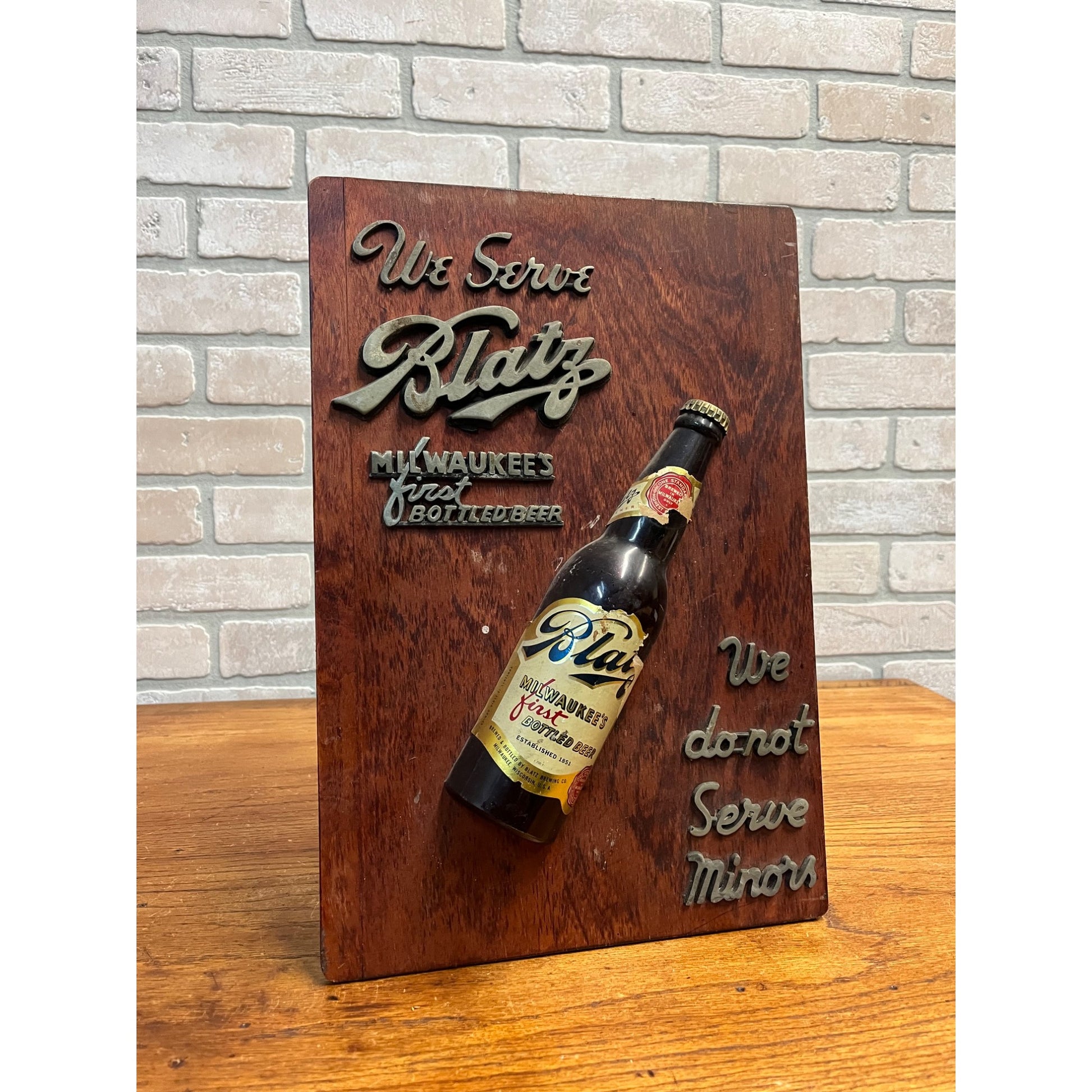 Vintage 1940s Blatz Milwaukee Beer "We Do Not Serve Minors" Bar SIgn Backbar