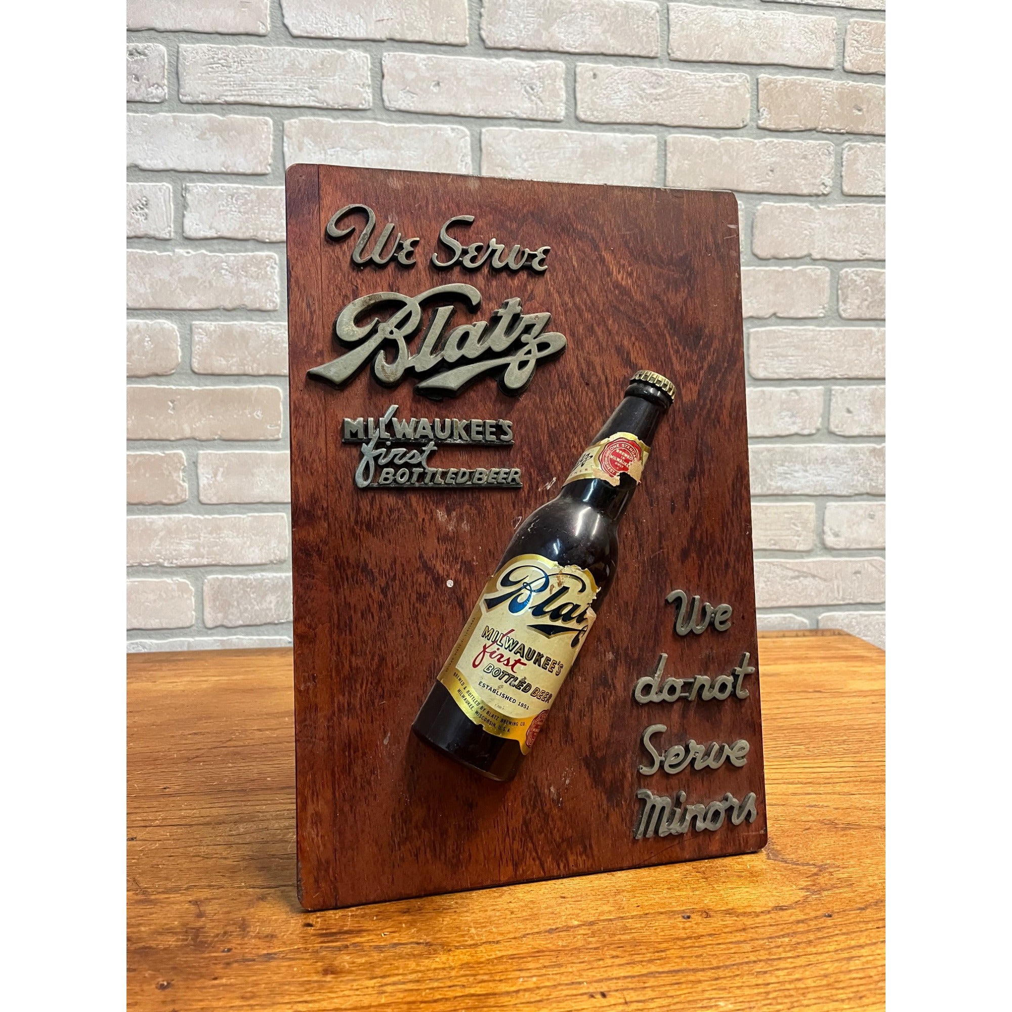 Vintage 1940s Blatz Milwaukee Beer "We Do Not Serve Minors" Bar SIgn Backbar