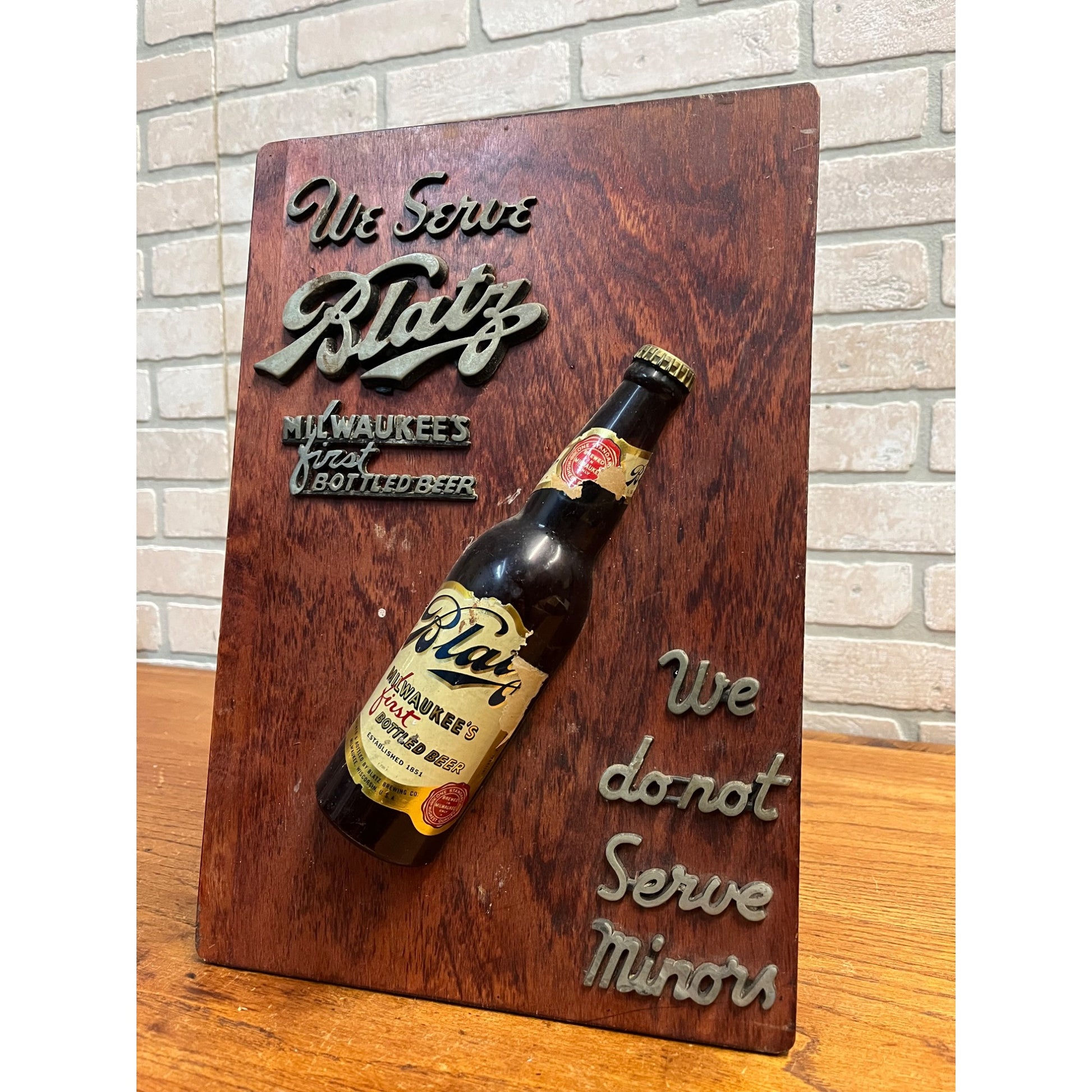 Vintage 1940s Blatz Milwaukee Beer "We Do Not Serve Minors" Bar SIgn Backbar