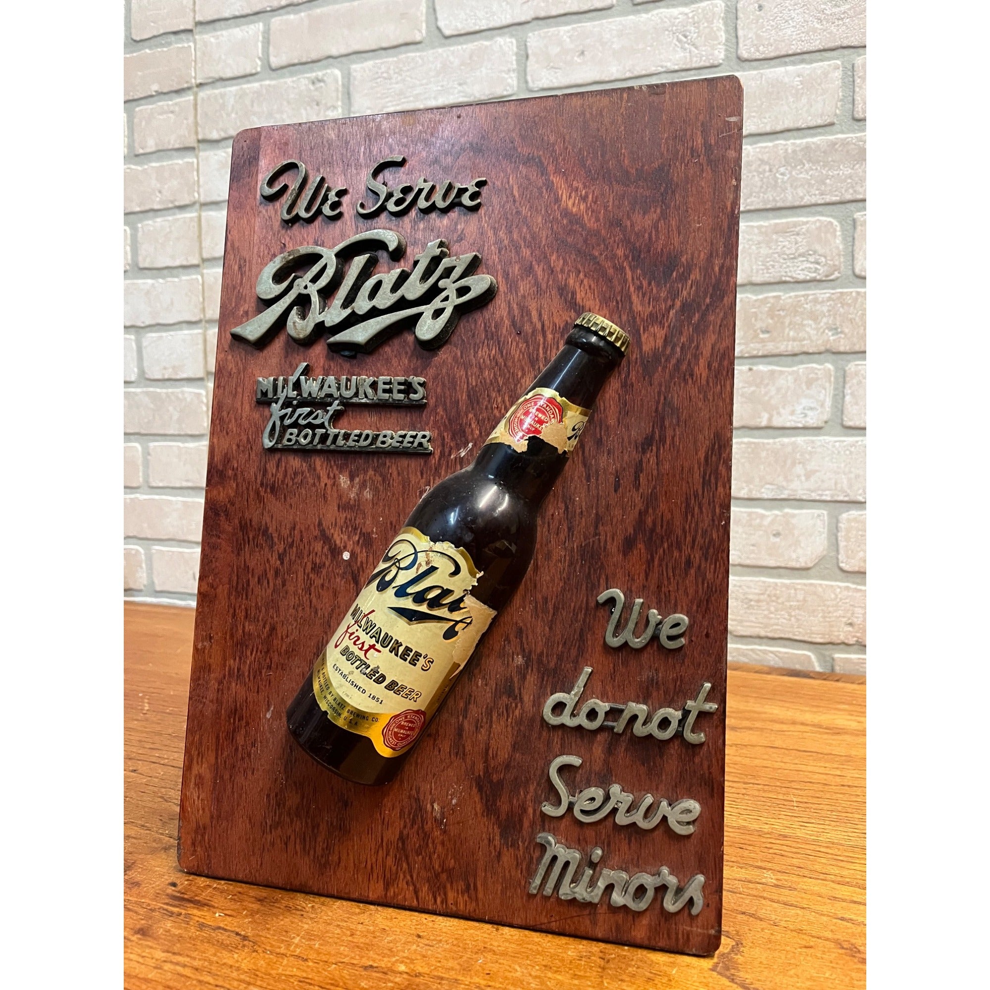 Vintage 1940s Blatz Milwaukee Beer "We Do Not Serve Minors" Bar SIgn Backbar