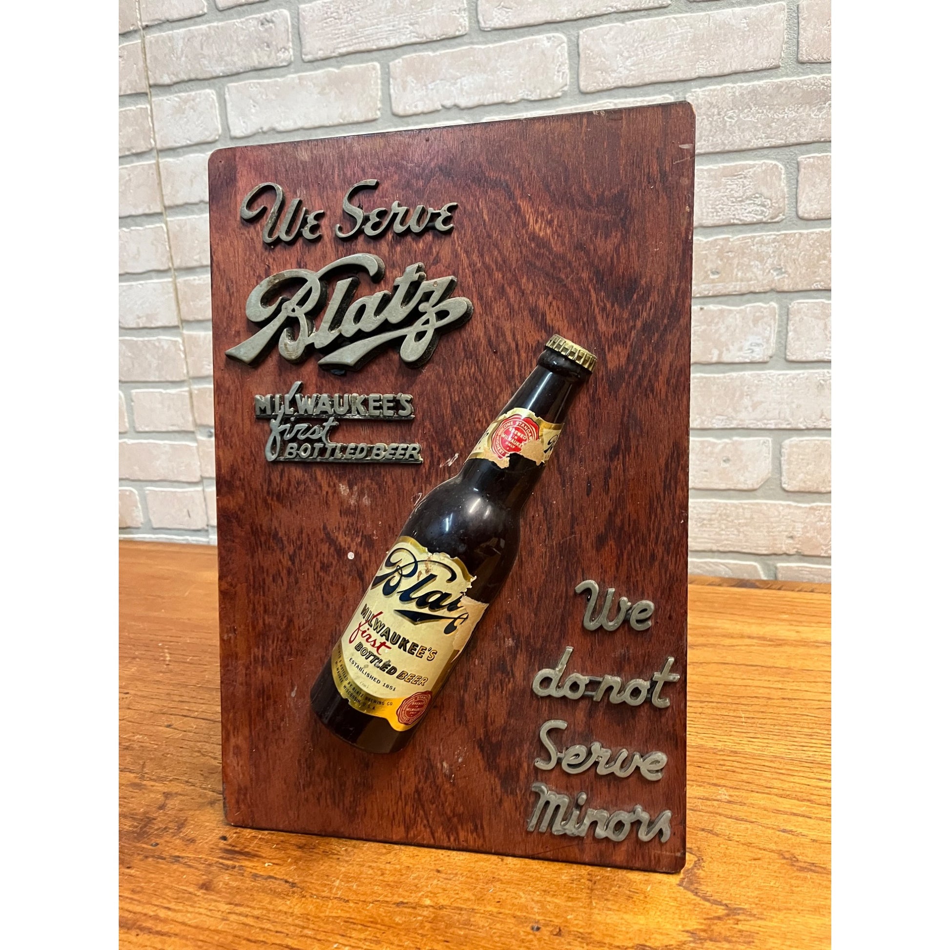 Vintage 1940s Blatz Milwaukee Beer "We Do Not Serve Minors" Bar SIgn Backbar
